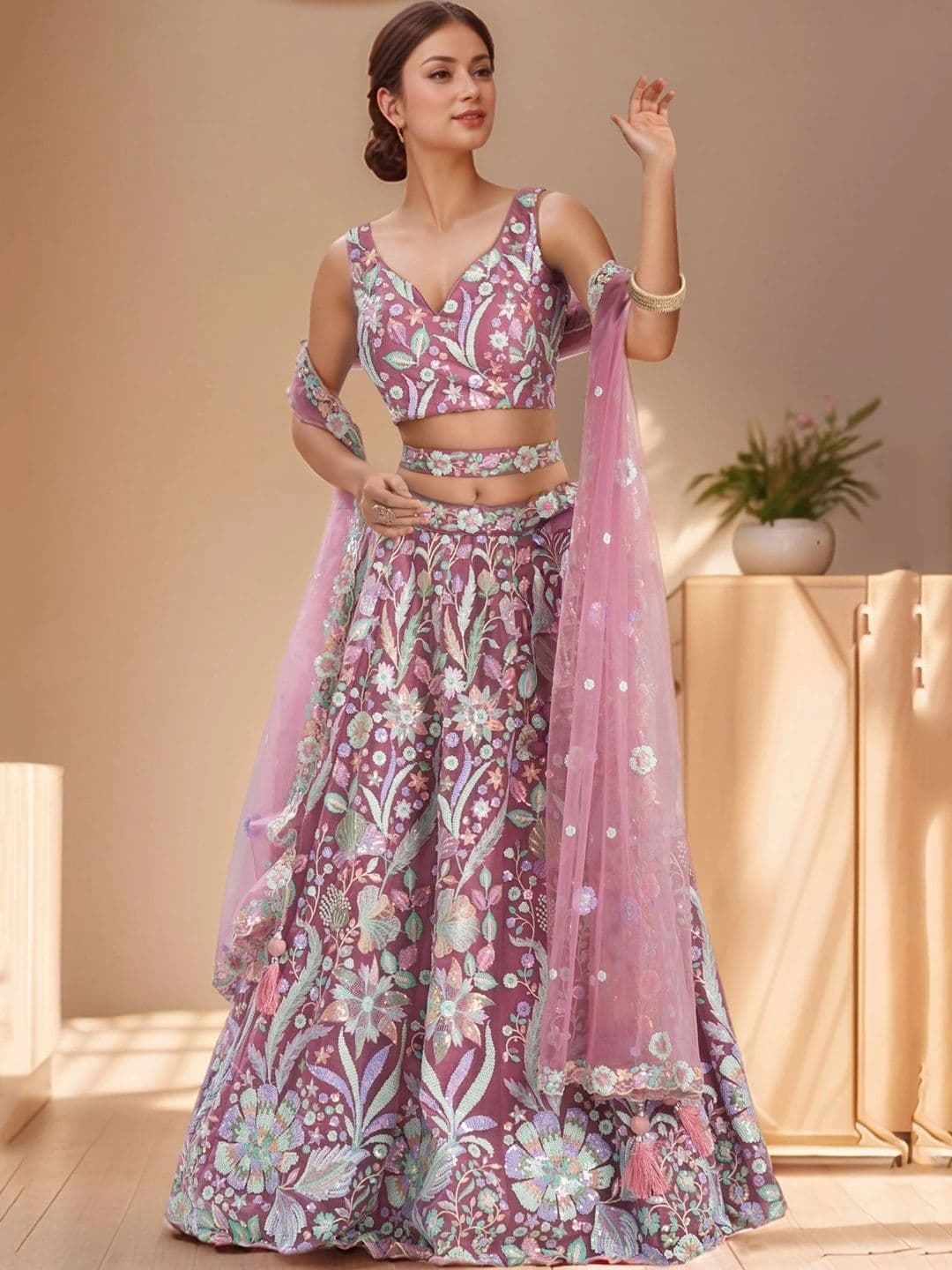 Zeel Clothing Embellished Sequinned Semi-Stitched Lehenga & Unstitched Blouse With Dupatta thumbnail 5