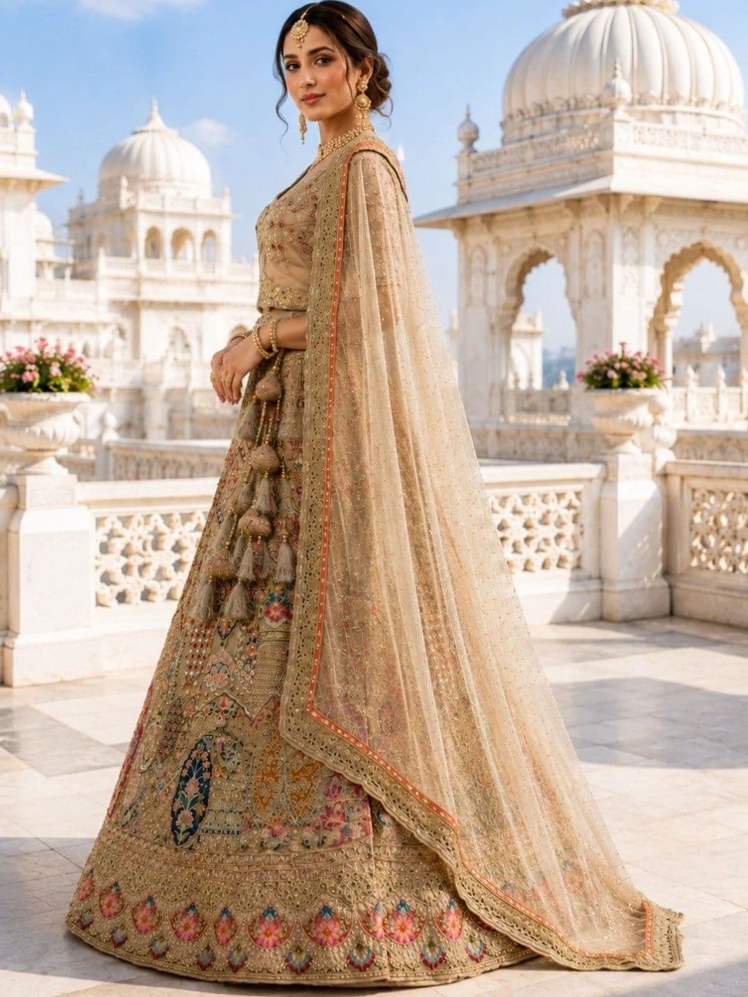 JIYANA WOMENS CHOICE Embellished Sequinned Semi-Stitched Lehenga & Unstitched Blouse With Dupatta thumbnail 6