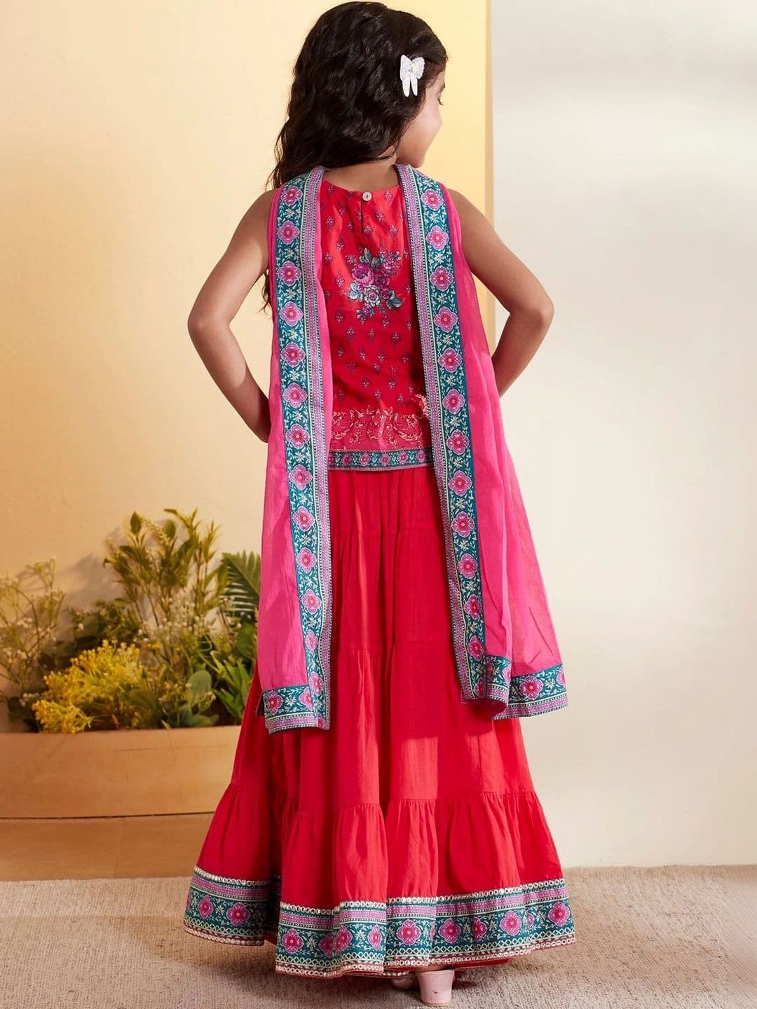 Biba Girls Printed Thread Work Ready to Wear Lehenga & Blouse With Dupatta thumbnail 6