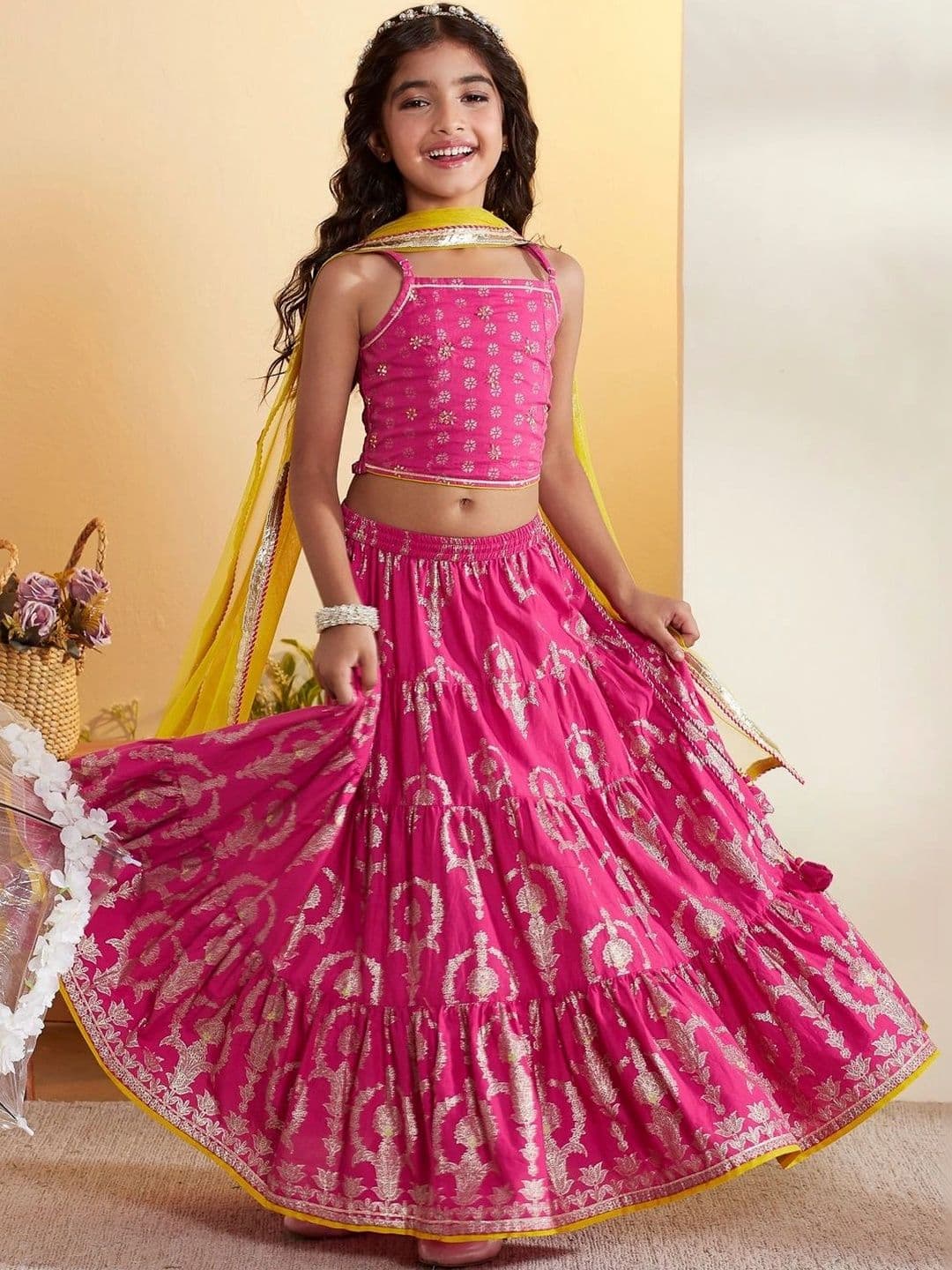 Biba Girls Printed Foil Print Ready to Wear Lehenga & Blouse With Dupatta - view 1