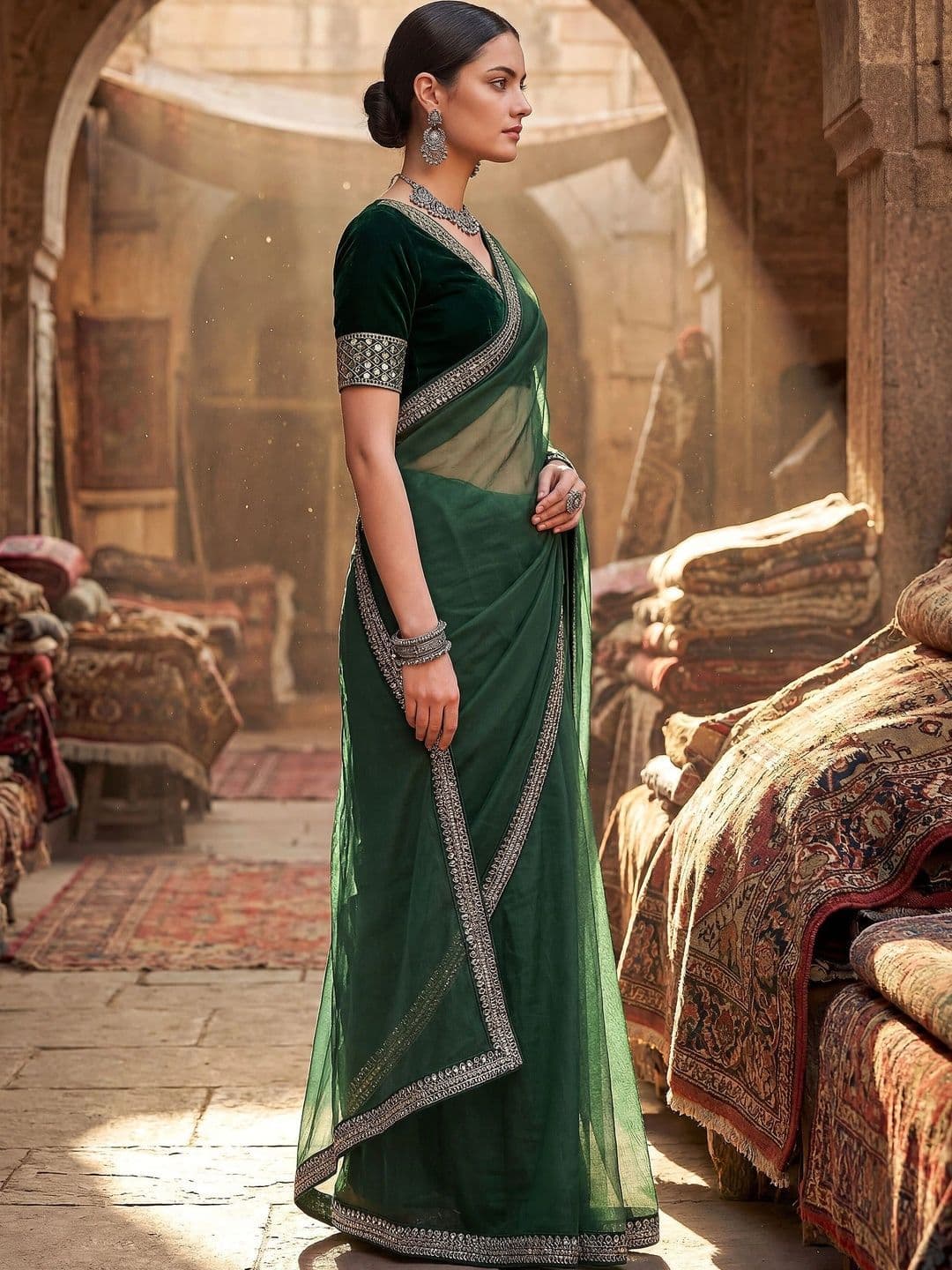 Sangria Embellished Embroidered Net Designer Saree thumbnail 5