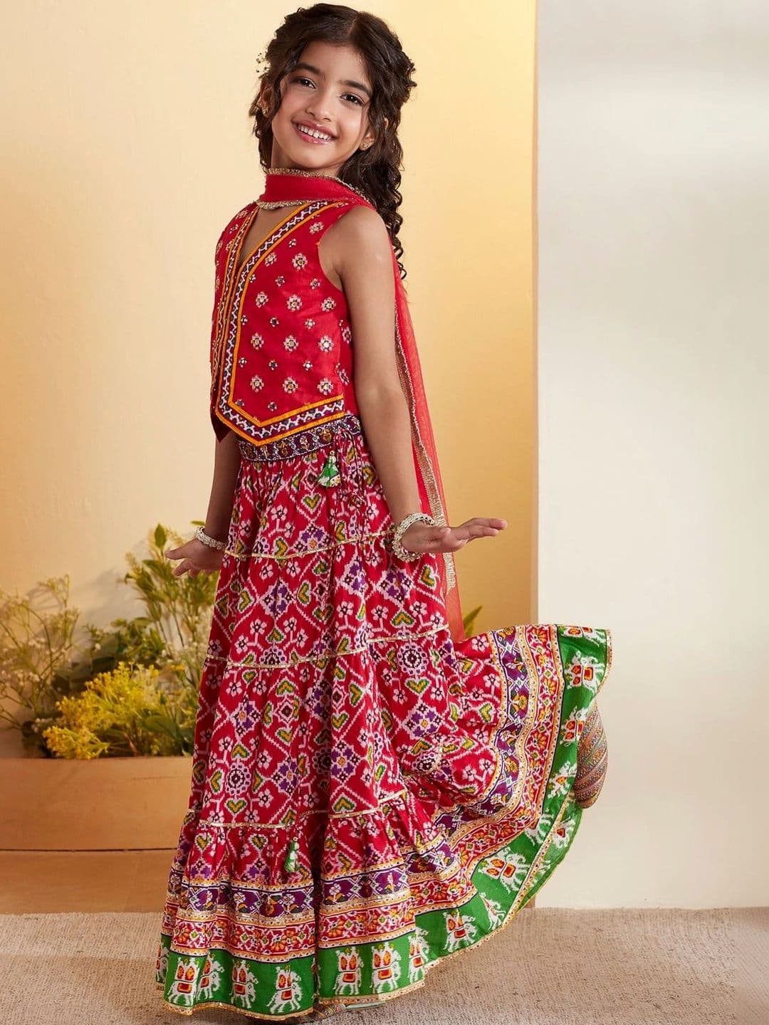 Biba Girls Printed Ikat Ready to Wear Lehenga & Blouse With Dupatta thumbnail 7
