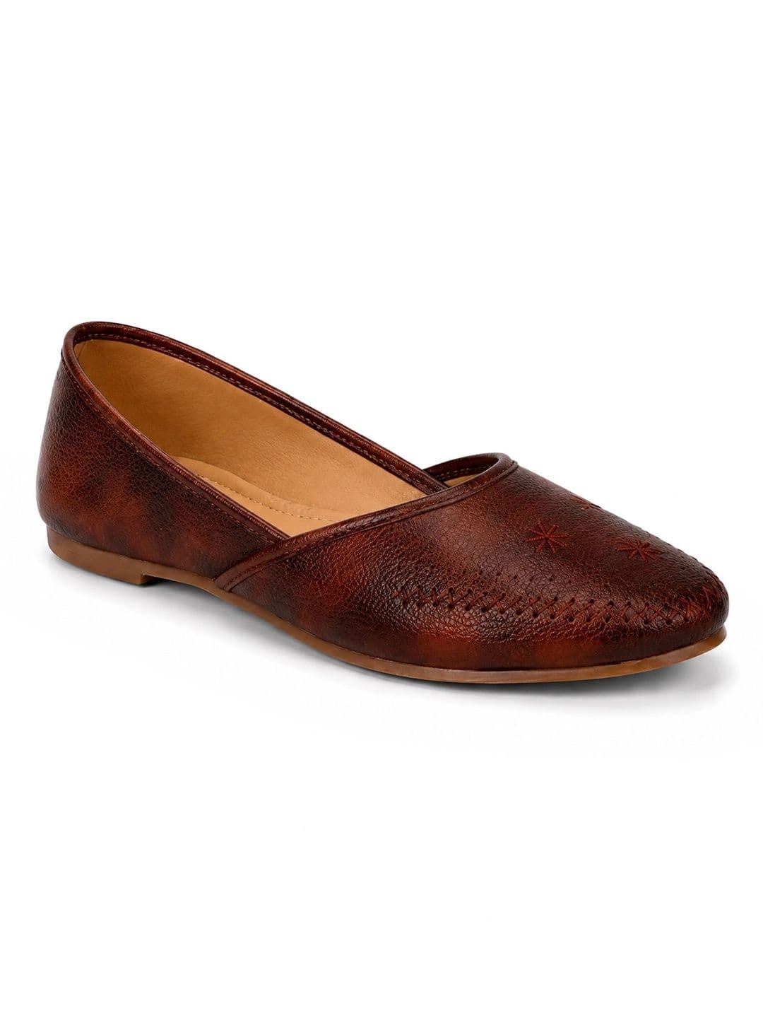 ORNG CAT Women Textured Ethnic Mojaris with Embroidered Flats thumbnail 2