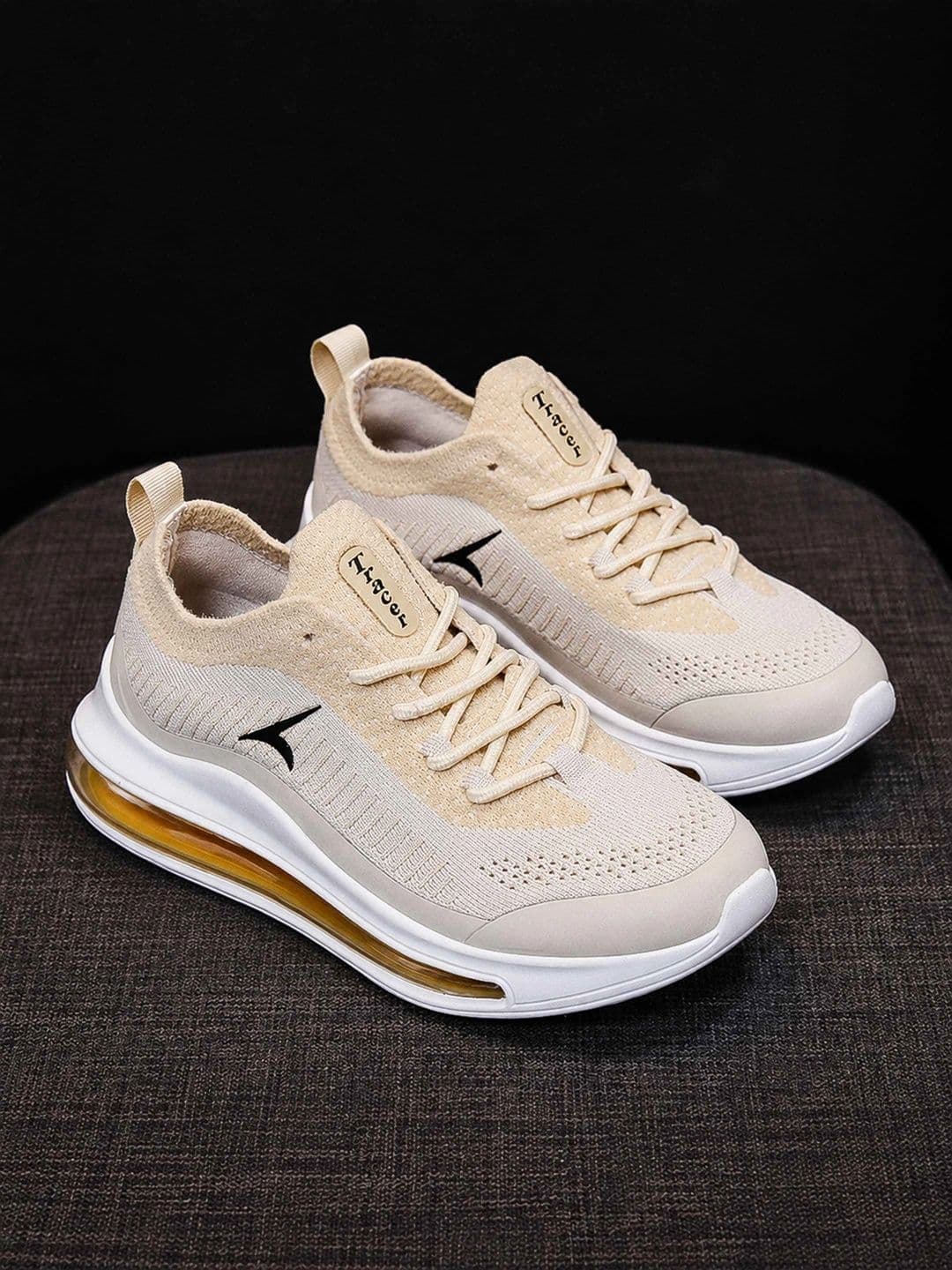 TRACER Women Beige Lace-Up Running Shoes with Air Cushion Midsole - view 1