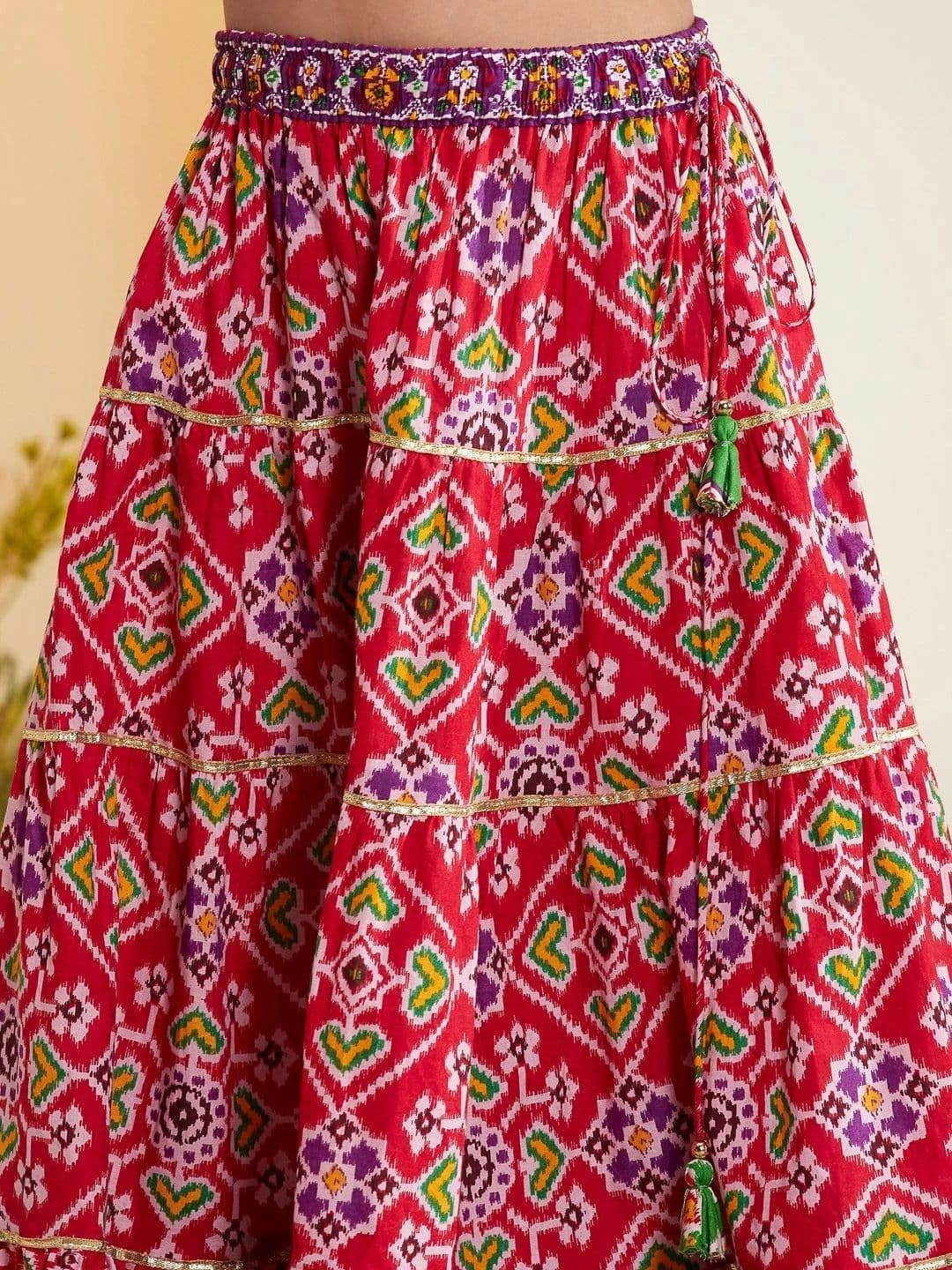 Biba Girls Printed Thread Work Ikat Ready to Wear Lehenga & Blouse With Dupatta thumbnail 3