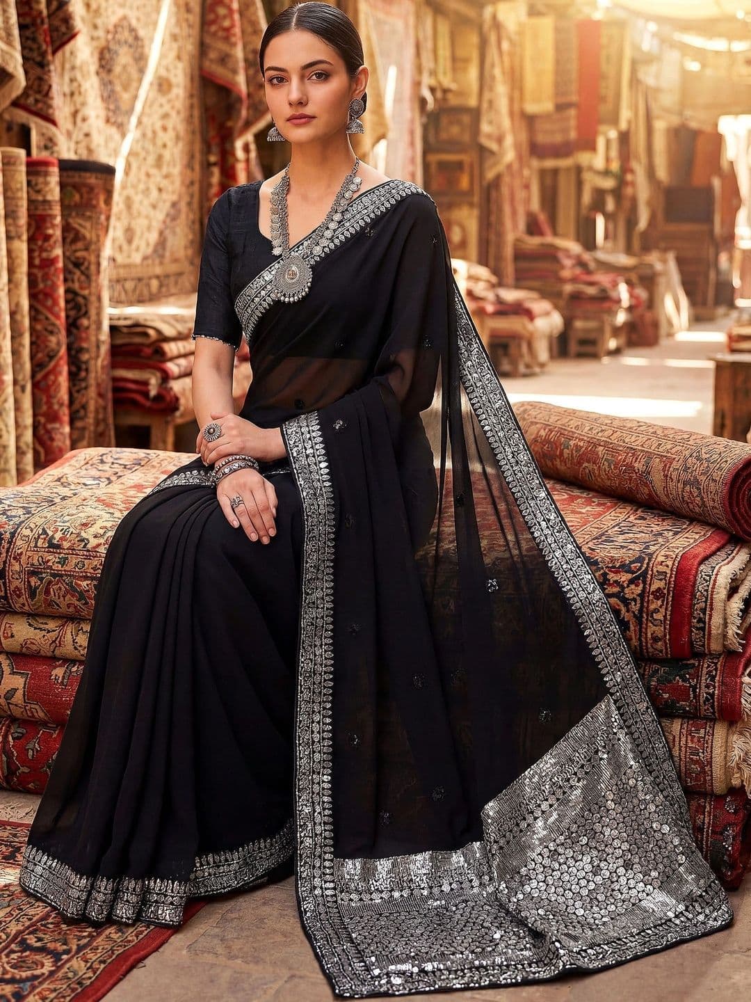 Sangria Embellished Embroidered Pure Georgette Designer Saree thumbnail 4