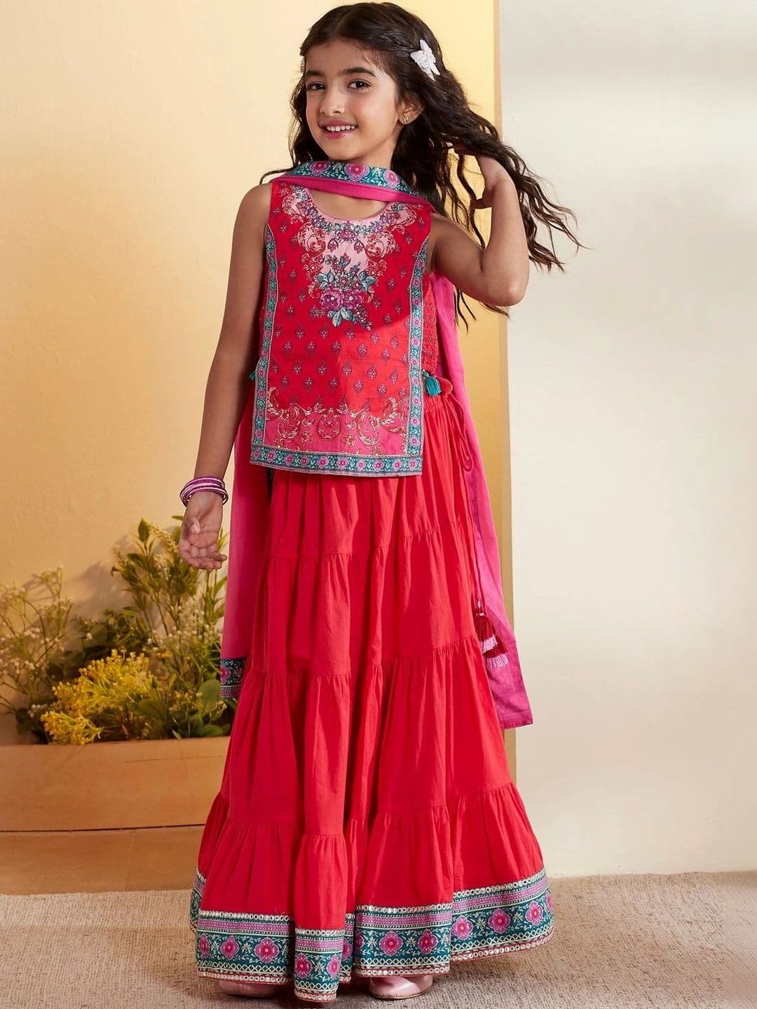 Biba Girls Printed Thread Work Ready to Wear Lehenga & Blouse With Dupatta - view 1