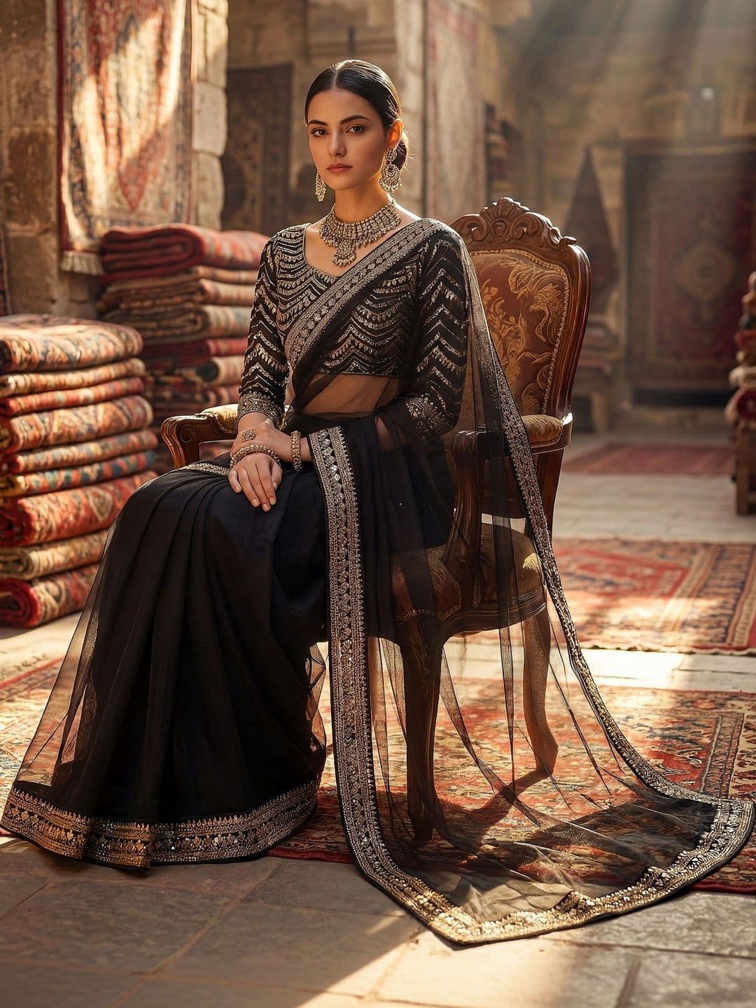 Sangria Embellished Embroidered Net Designer Saree thumbnail 4