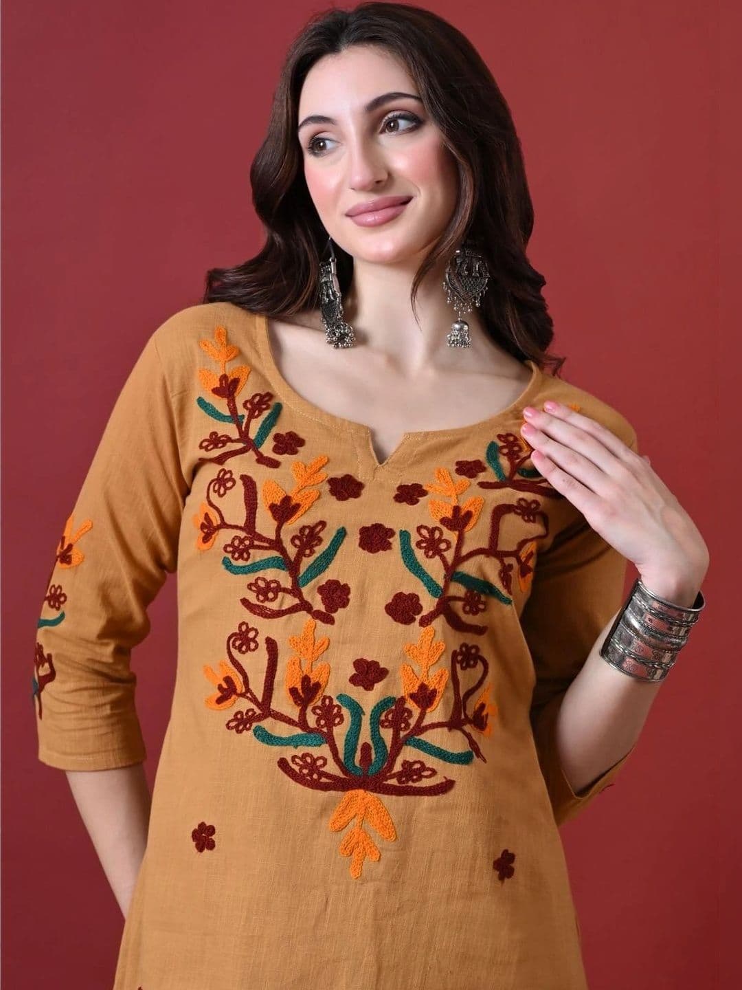 Anouk Women Ethnic Motifs Embroidered Regular Thread Work Pure Cotton Kurta with Palazzos thumbnail 5
