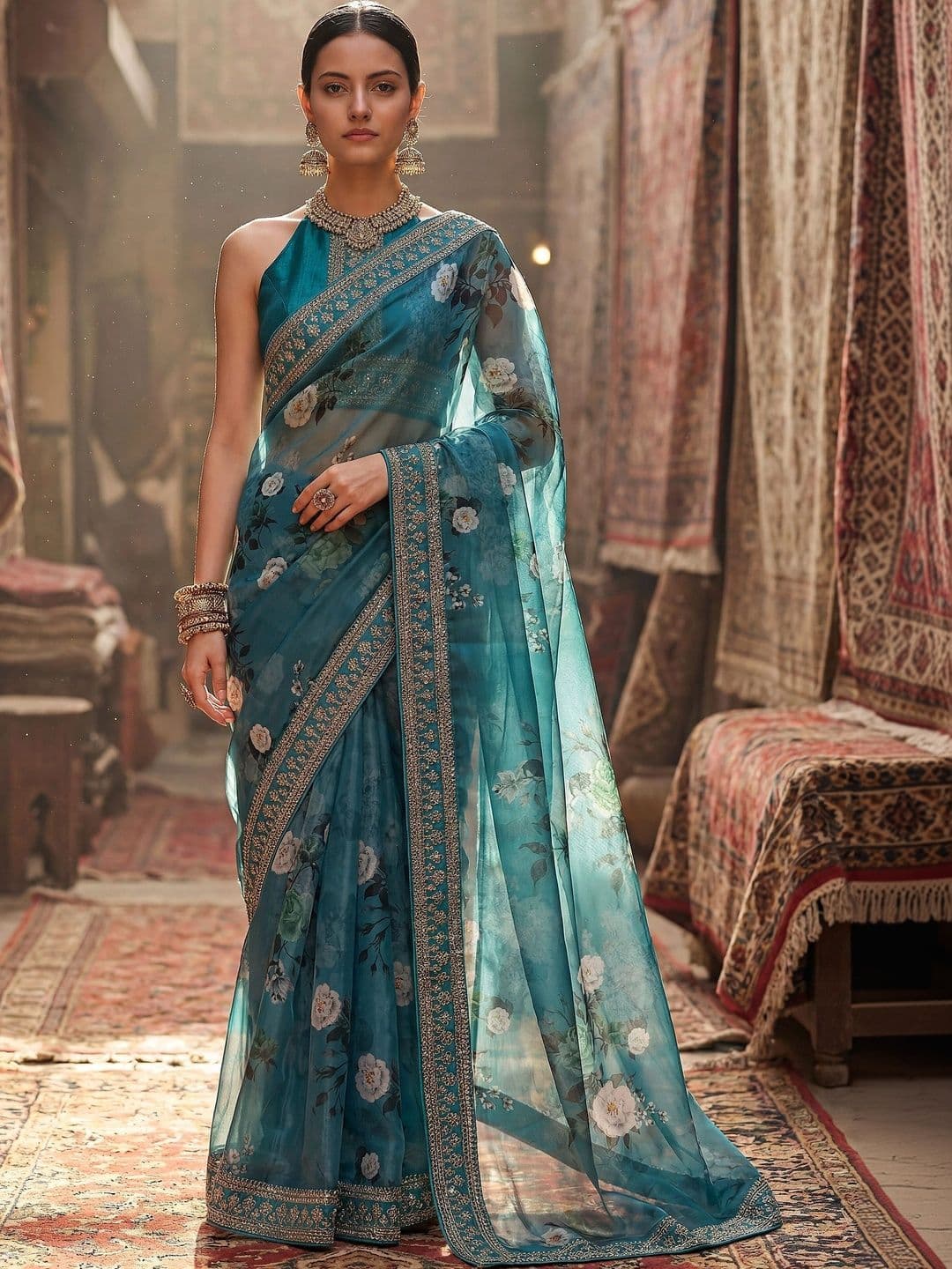Sangria Floral Embroidered Organza Designer Saree thumbnail 3
