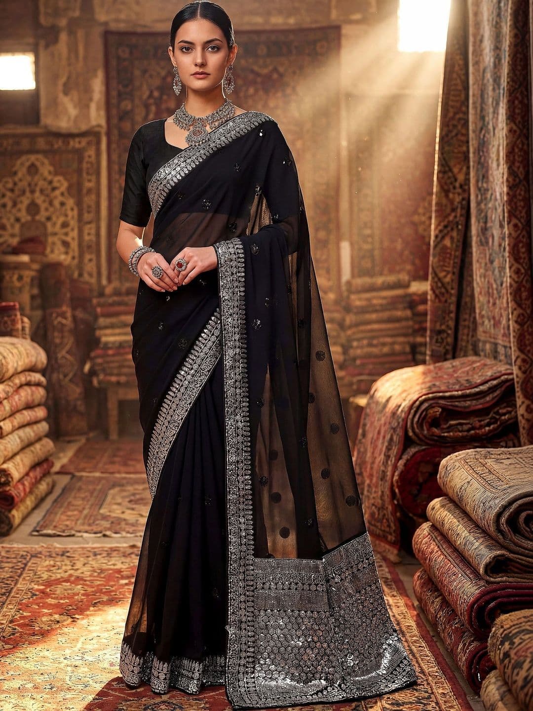 Sangria Embellished Embroidered Pure Georgette Designer Saree thumbnail 2