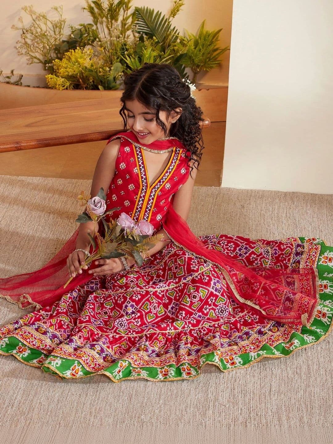 Biba Girls Printed Ikat Ready to Wear Lehenga & Blouse With Dupatta thumbnail 2