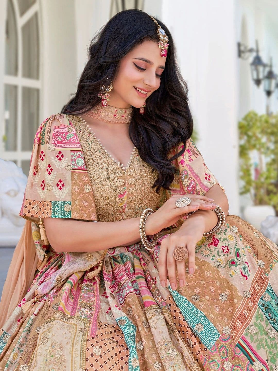 ETHNIC PLUS Embellished Semi-Stitched Lehenga & Unstitched Blouse With Dupatta thumbnail 6
