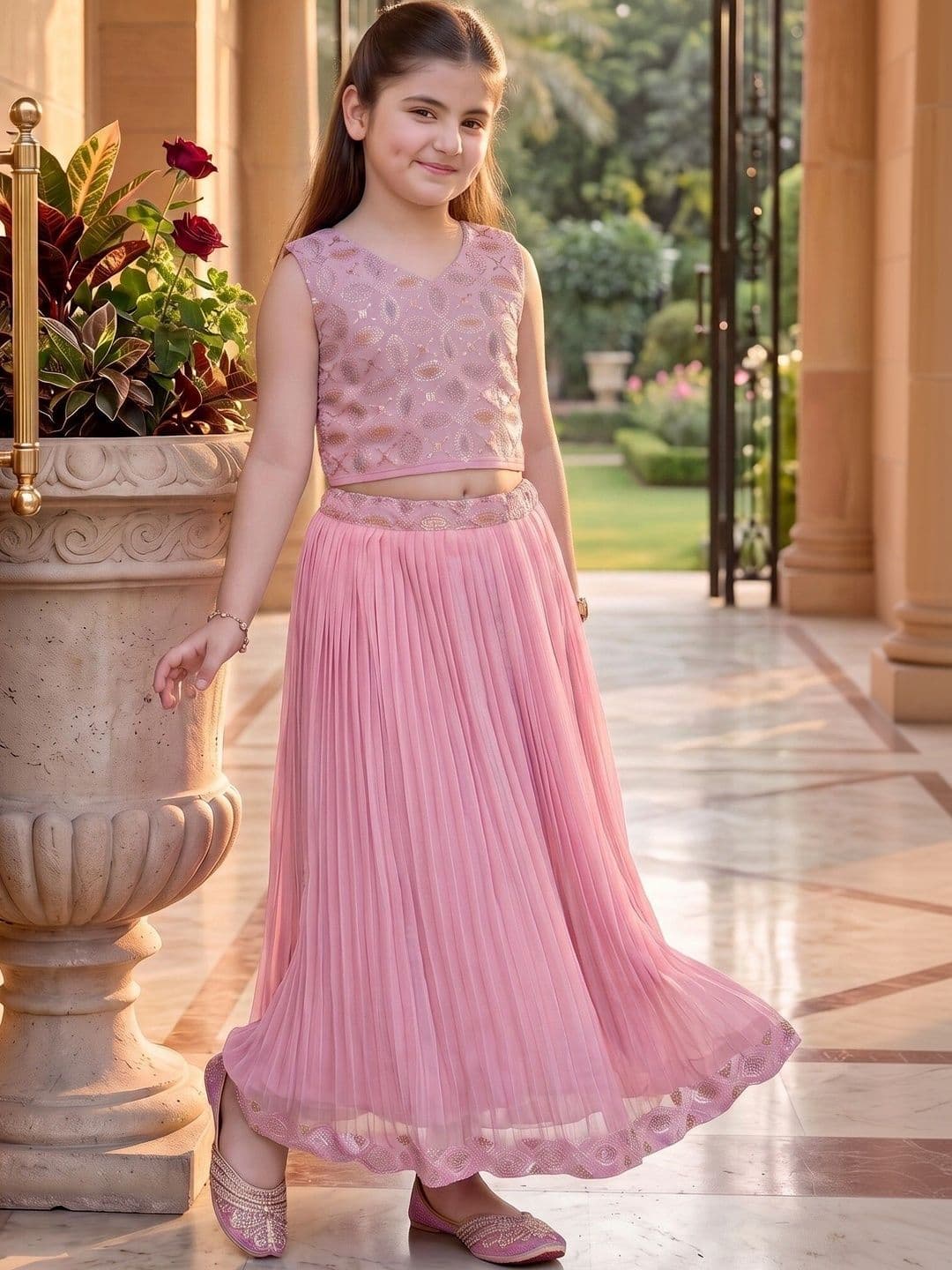 KALINI Girls Embroidered Beads and Stones Ready to Wear Lehenga & - view 1