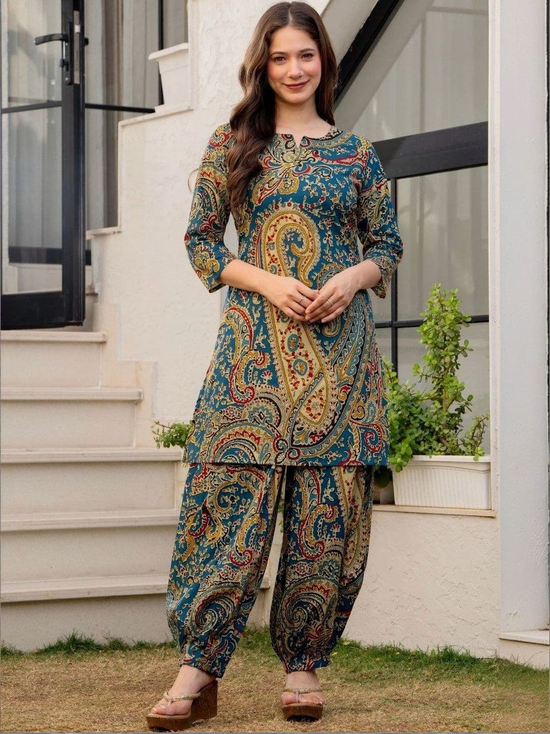 LIAPARO Floral Printed Tunic with Palazzos - view 1