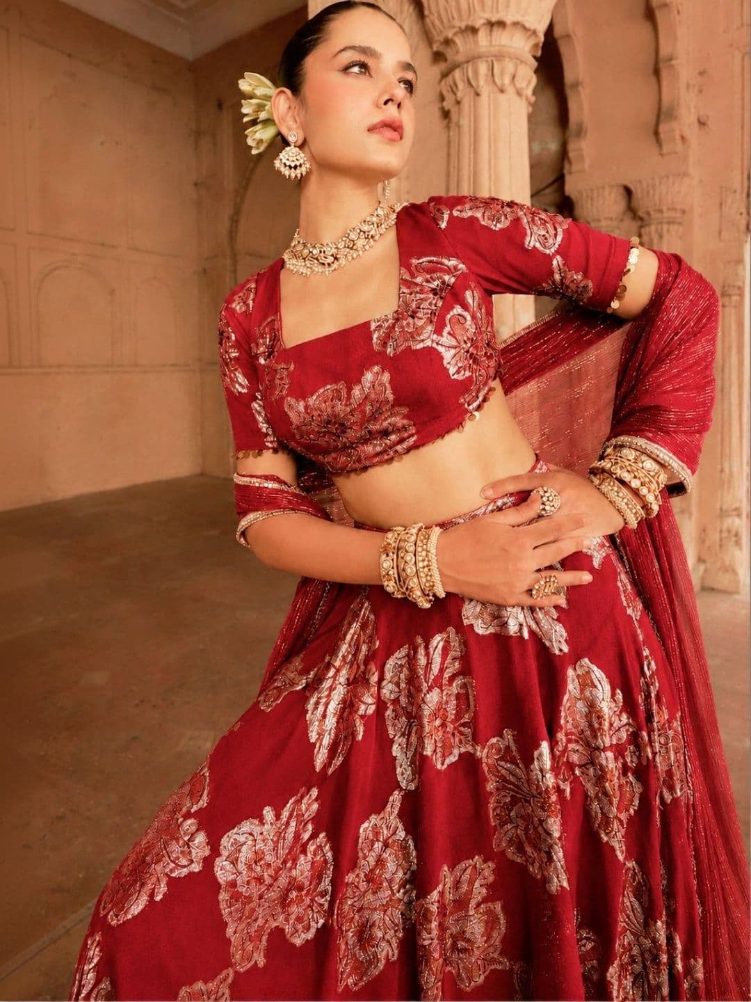 SILCHIC Embellished Foil Print Ready to Wear Lehenga & Blouse With Dupatta thumbnail 5