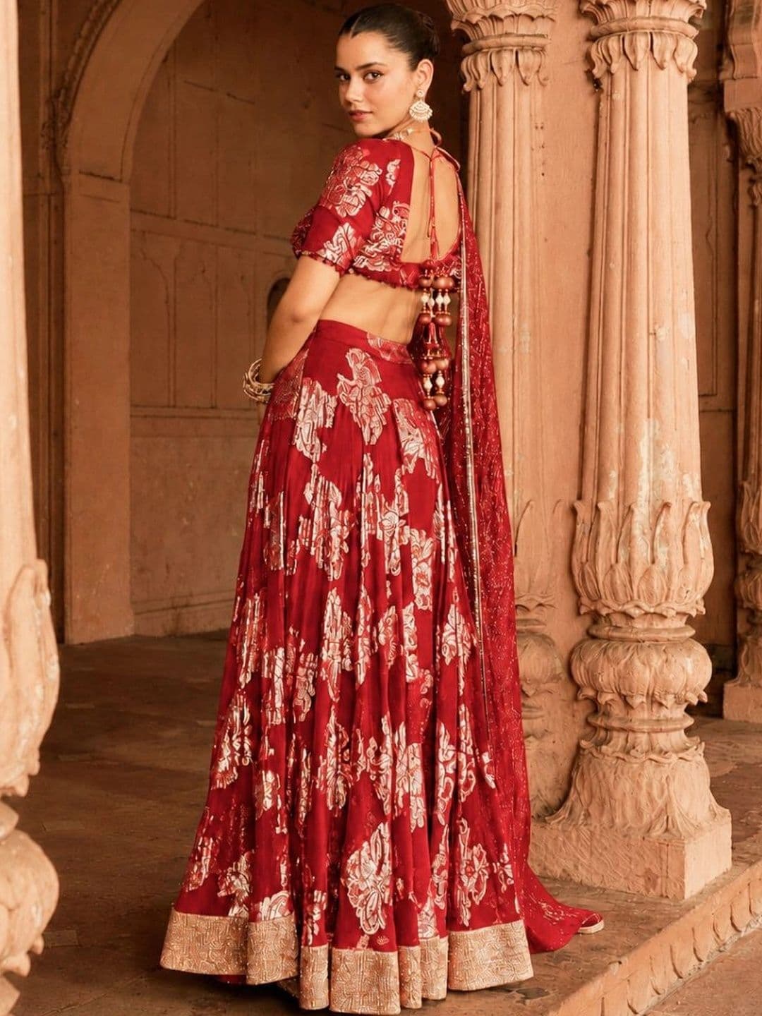 SILCHIC Embellished Foil Print Ready to Wear Lehenga & Blouse With Dupatta thumbnail 3