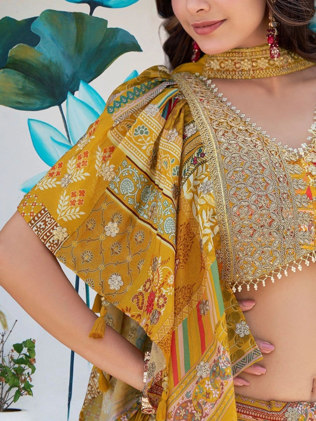 ETHNIC PLUS Embroidered Semi-Stitched Lehenga & Unstitched Blouse With Dupatta thumbnail 7