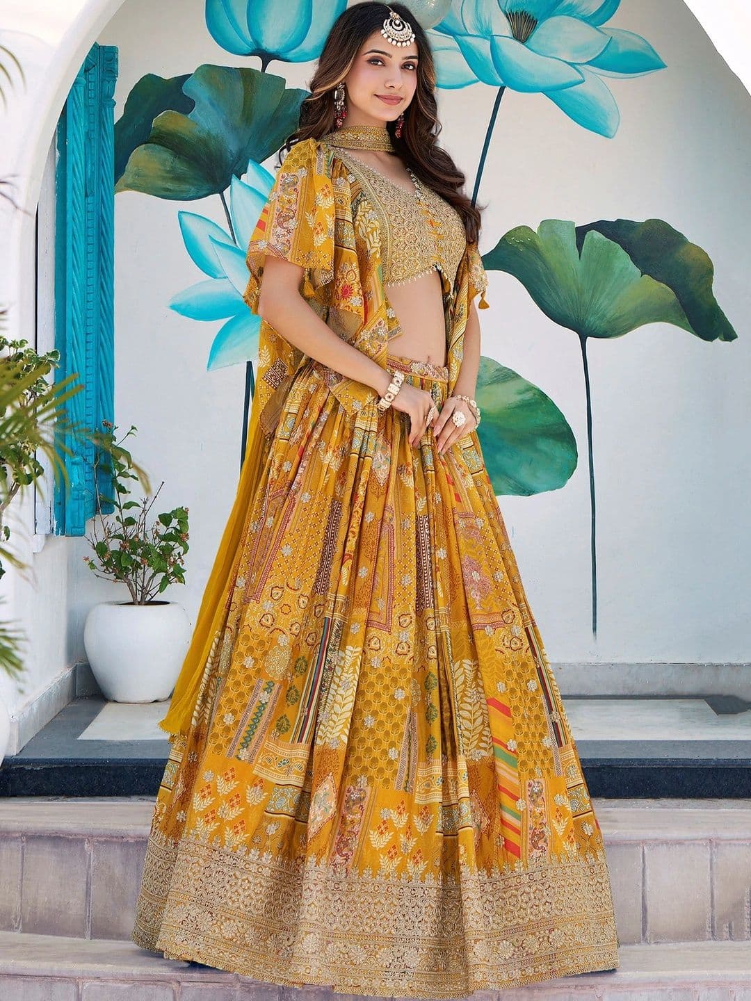 ETHNIC PLUS Embroidered Semi-Stitched Lehenga & Unstitched Blouse With Dupatta thumbnail 4