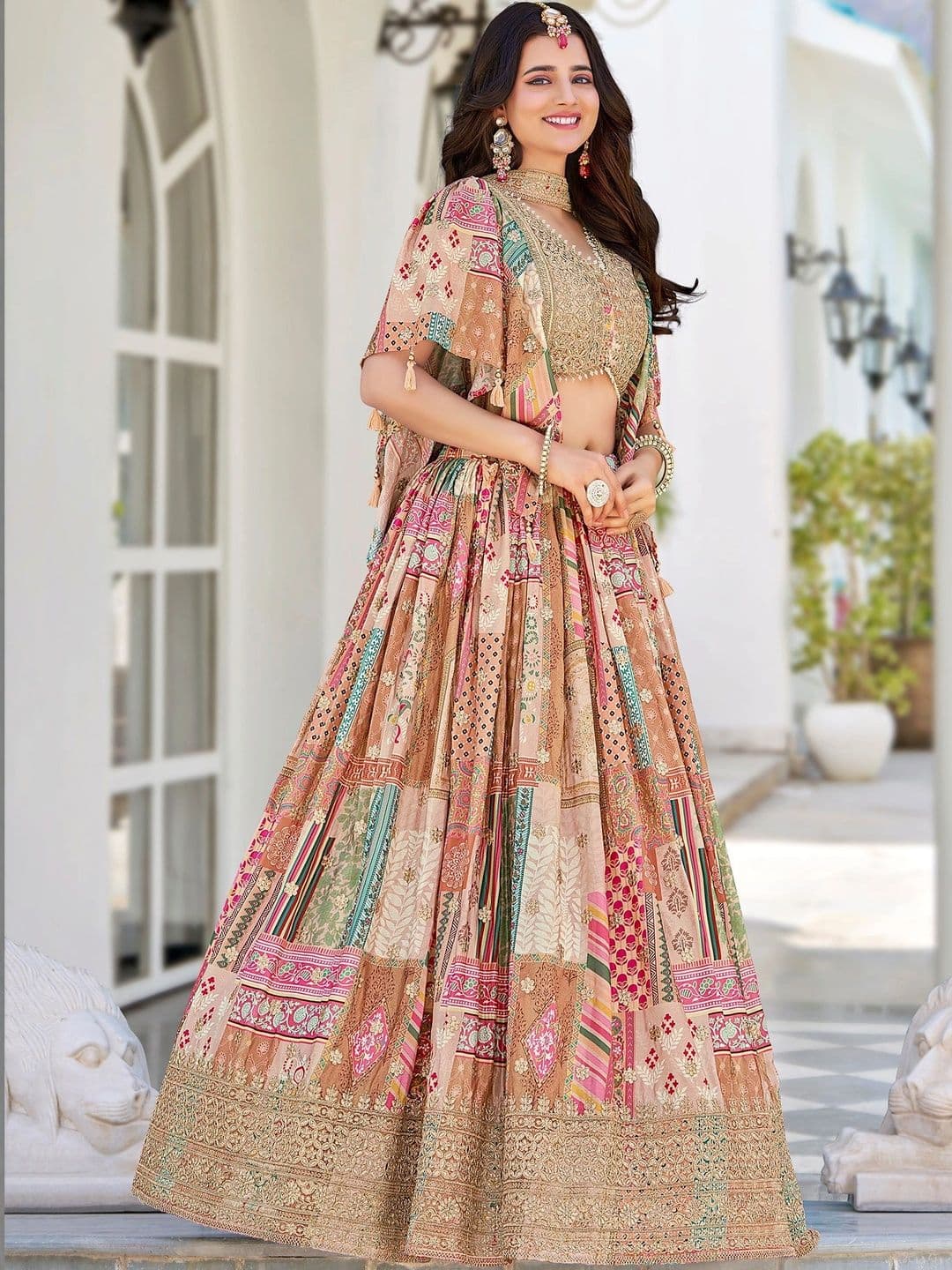ETHNIC PLUS Embellished Semi-Stitched Lehenga & Unstitched Blouse With Dupatta thumbnail 4