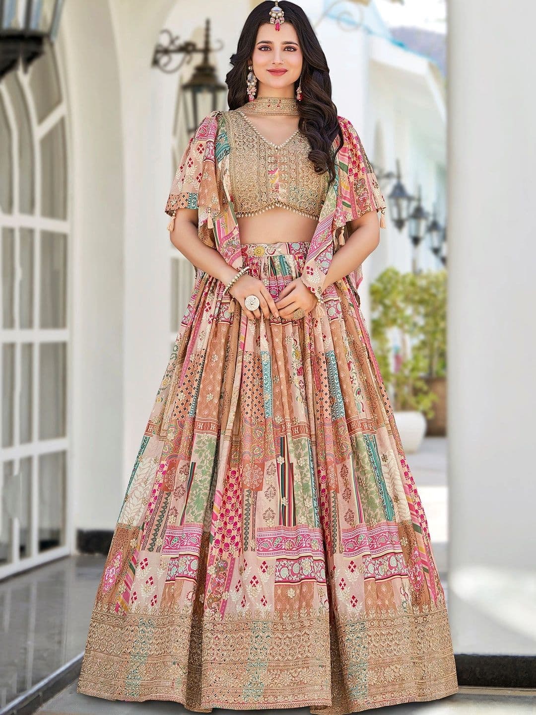 ETHNIC PLUS Embellished Semi-Stitched Lehenga & Unstitched Blouse With Dupatta - view 1