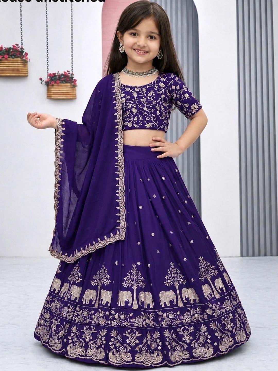 DEVANGI VASTRA Girls Embroidered Thread Work Ready to Wear Lehenga & Unstitched Blouse With Dupatta thumbnail 5