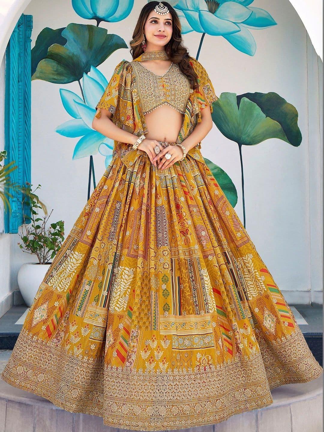 ETHNIC PLUS Embroidered Semi-Stitched Lehenga & Unstitched Blouse With Dupatta thumbnail 5