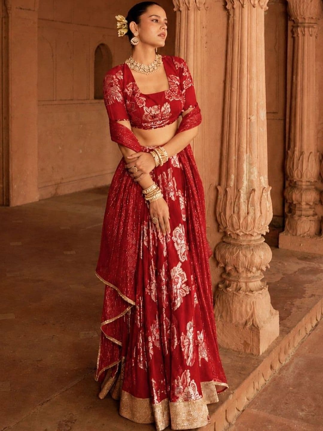 SILCHIC Embellished Foil Print Ready to Wear Lehenga & Blouse With Dupatta thumbnail 4