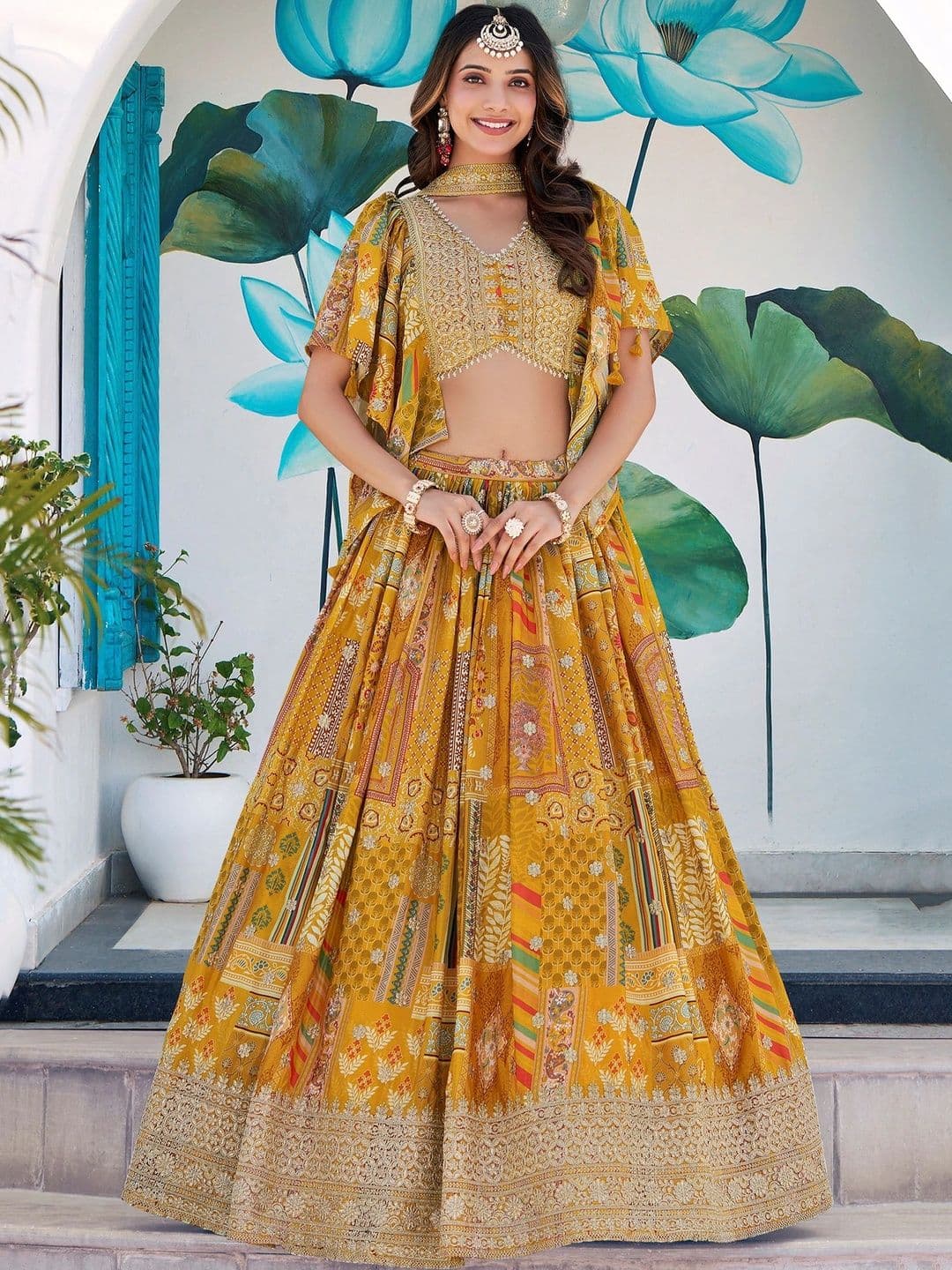 ETHNIC PLUS Embroidered Semi-Stitched Lehenga & Unstitched Blouse With Dupatta - view 1