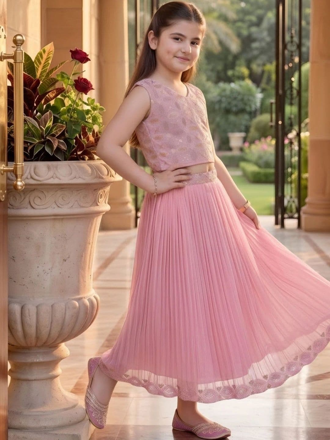 KALINI Girls Embroidered Beads and Stones Ready to Wear Lehenga & thumbnail 2