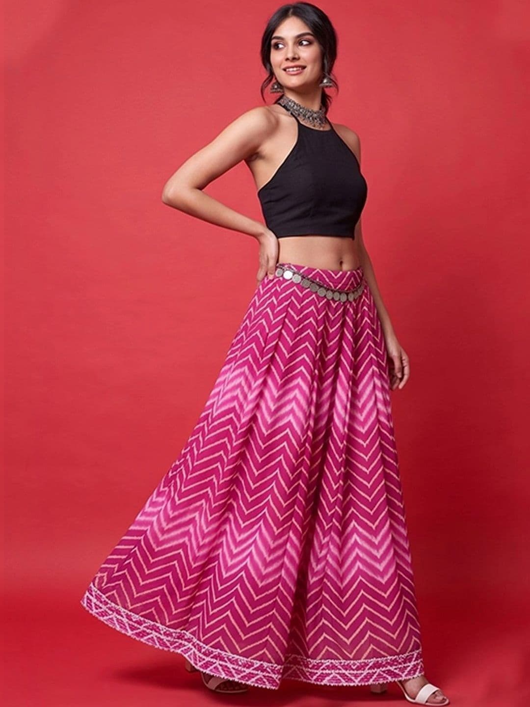 Varanga Women Georgette Geometric Maxi Flared Skirt thumbnail 4