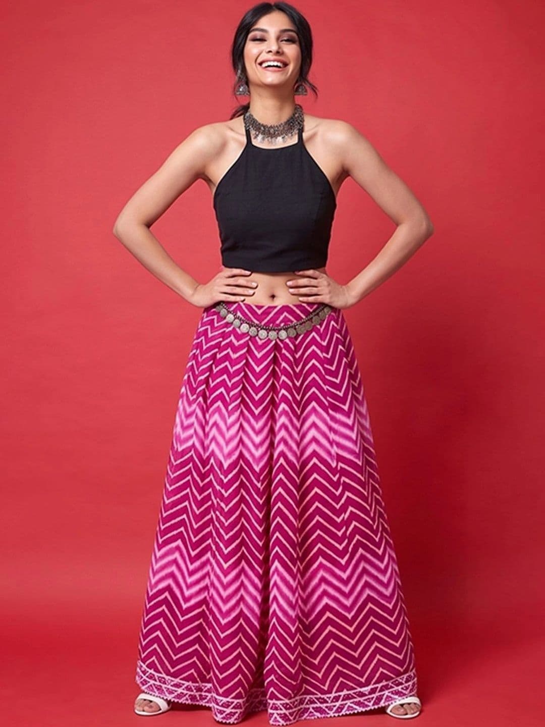Varanga Women Georgette Geometric Maxi Flared Skirt thumbnail 3