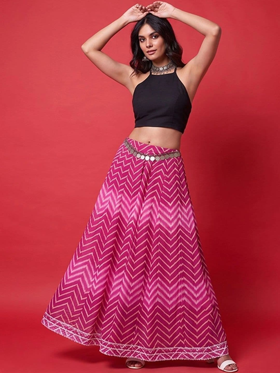 Varanga Women Georgette Geometric Maxi Flared Skirt thumbnail 6