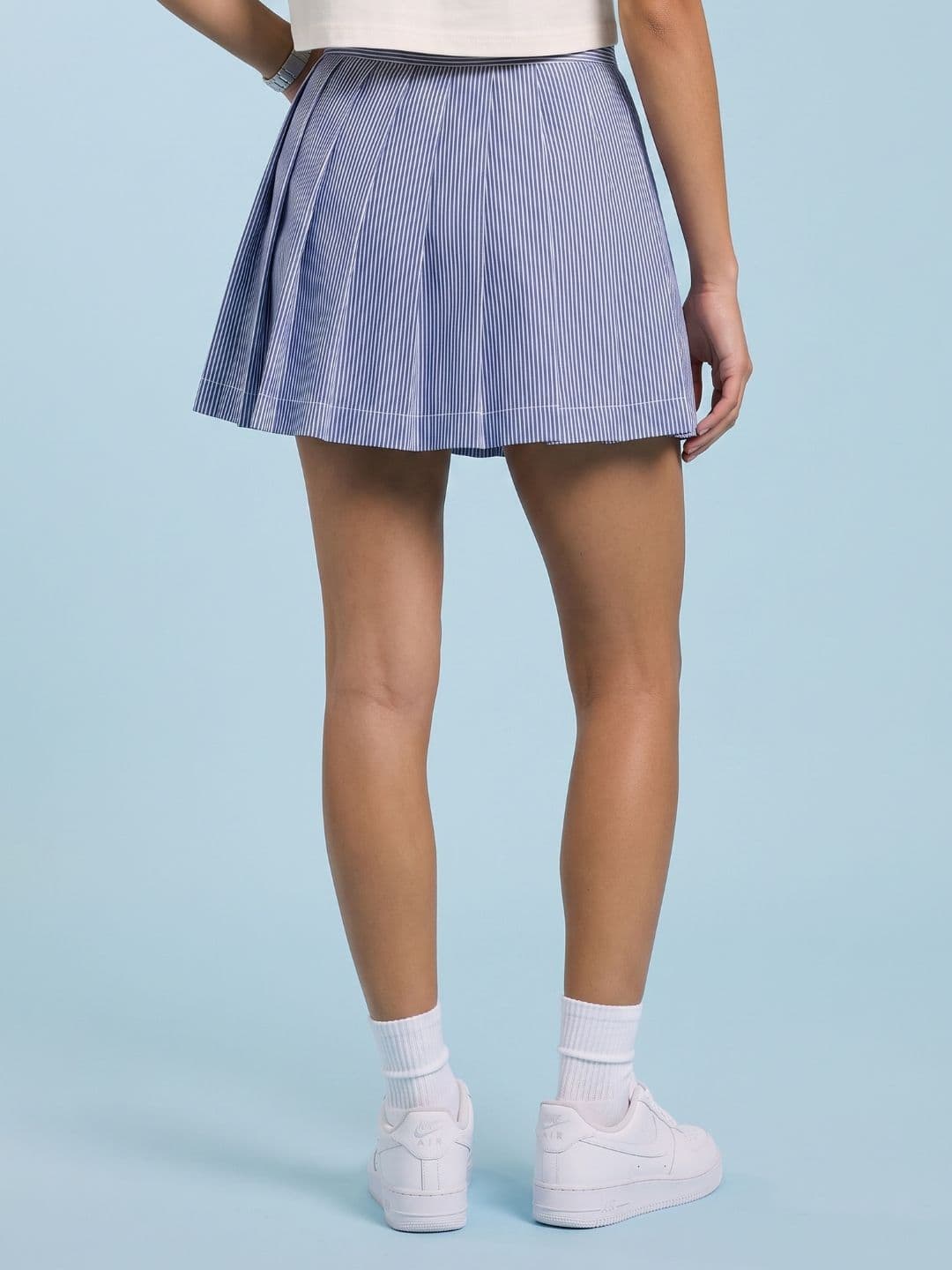 SPORT STREET by glitchez Women Pure Cotton Relaxed Pleated Striped Mini A-Line Skirt thumbnail 4
