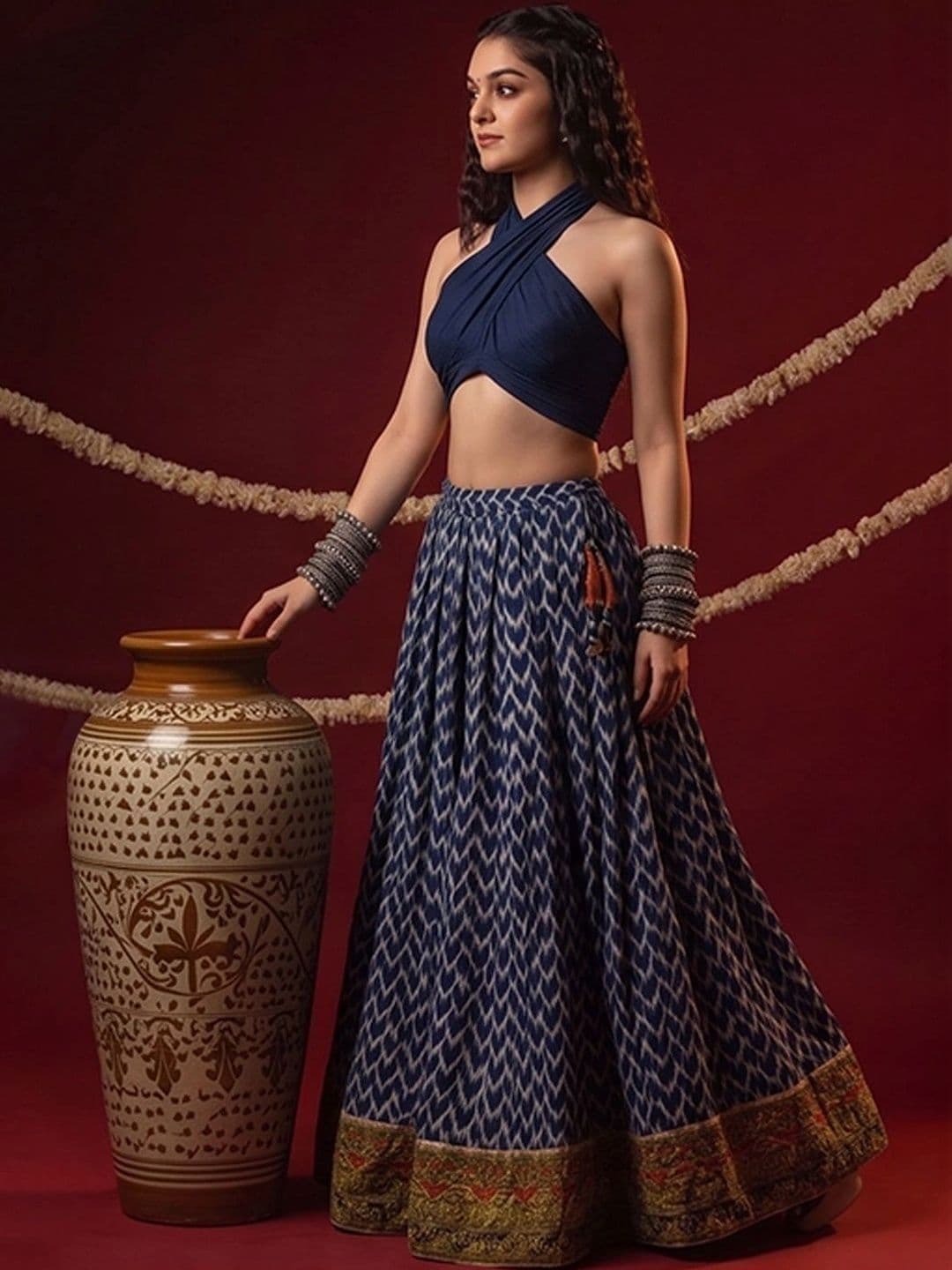 Varanga Women Geometric Maxi Flared Skirt thumbnail 6