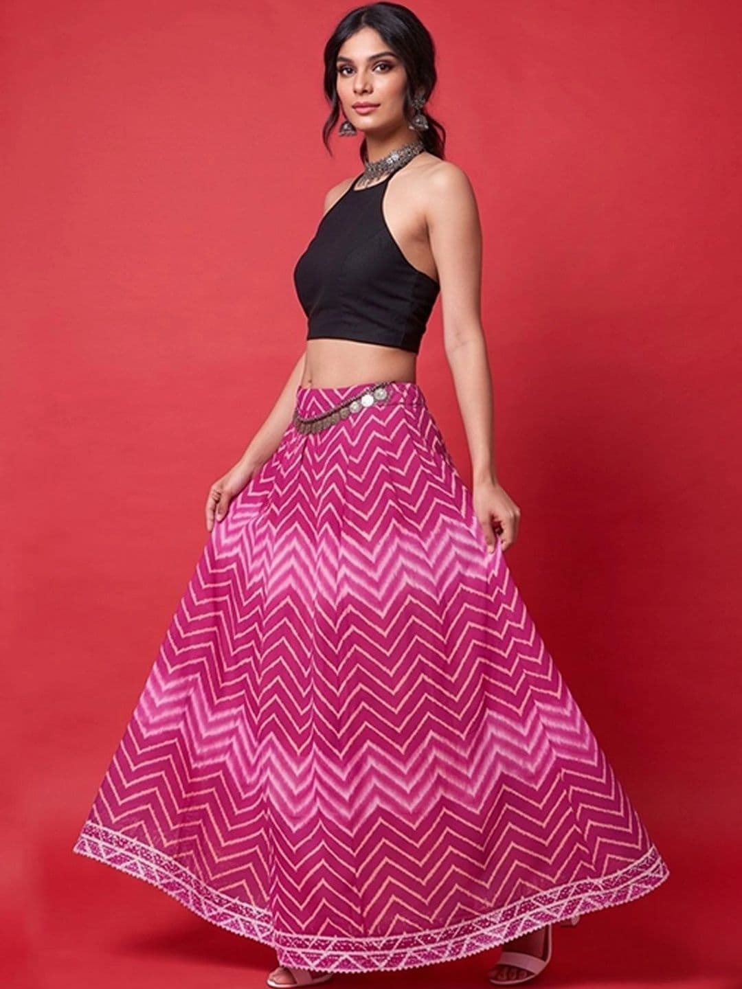 Varanga Women Georgette Geometric Maxi Flared Skirt thumbnail 5