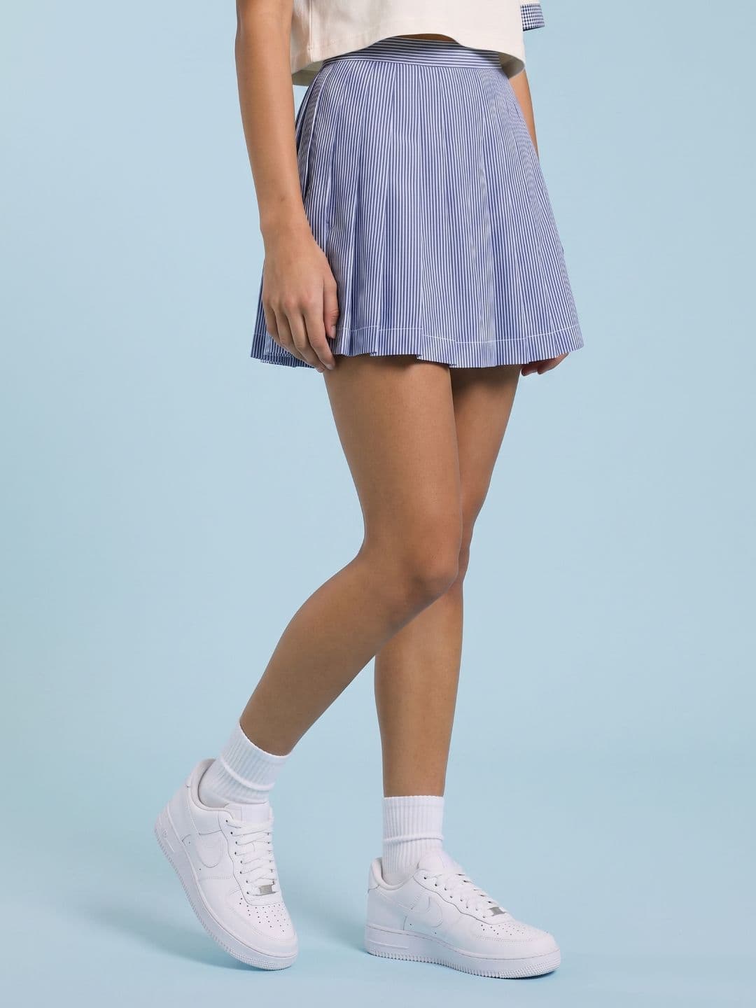 SPORT STREET by glitchez Women Pure Cotton Relaxed Pleated Striped Mini A-Line Skirt - view 1