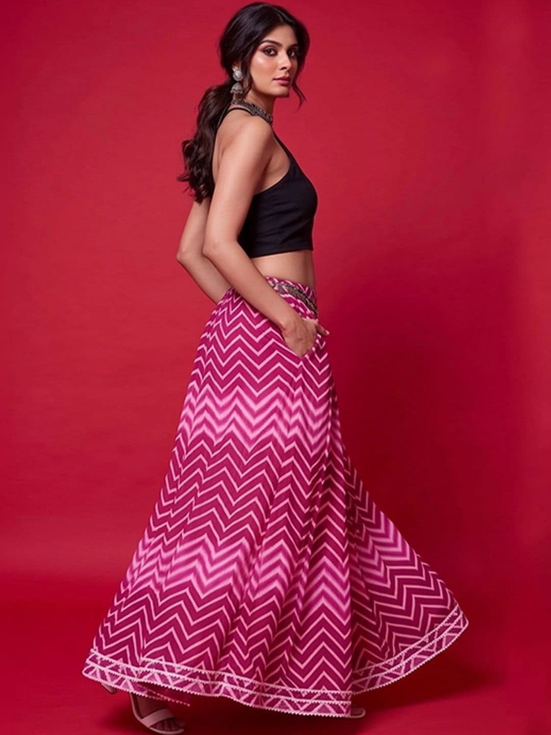 Varanga Women Georgette Geometric Maxi Flared Skirt thumbnail 2