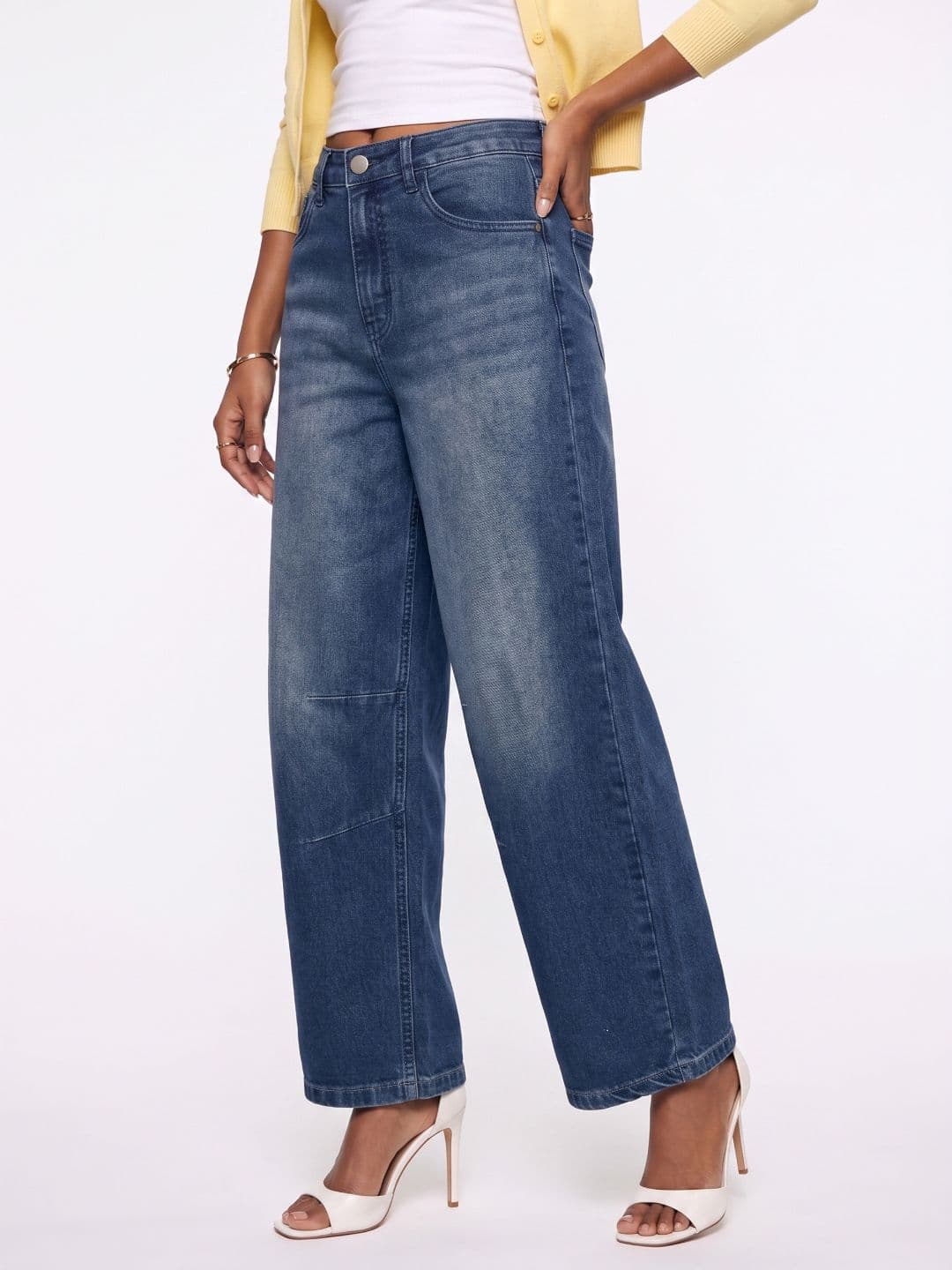 glitchez Women Barrel Fit Mid-Rise Heavy Fade Stretchable Jeans - view 1