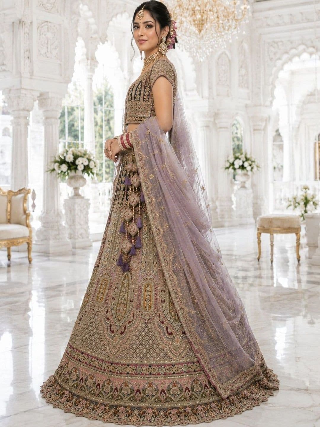 JIYANA WOMENS CHOICE Embellished Semi-Stitched Lehenga & Unstitched Blouse With Dupatta thumbnail 3