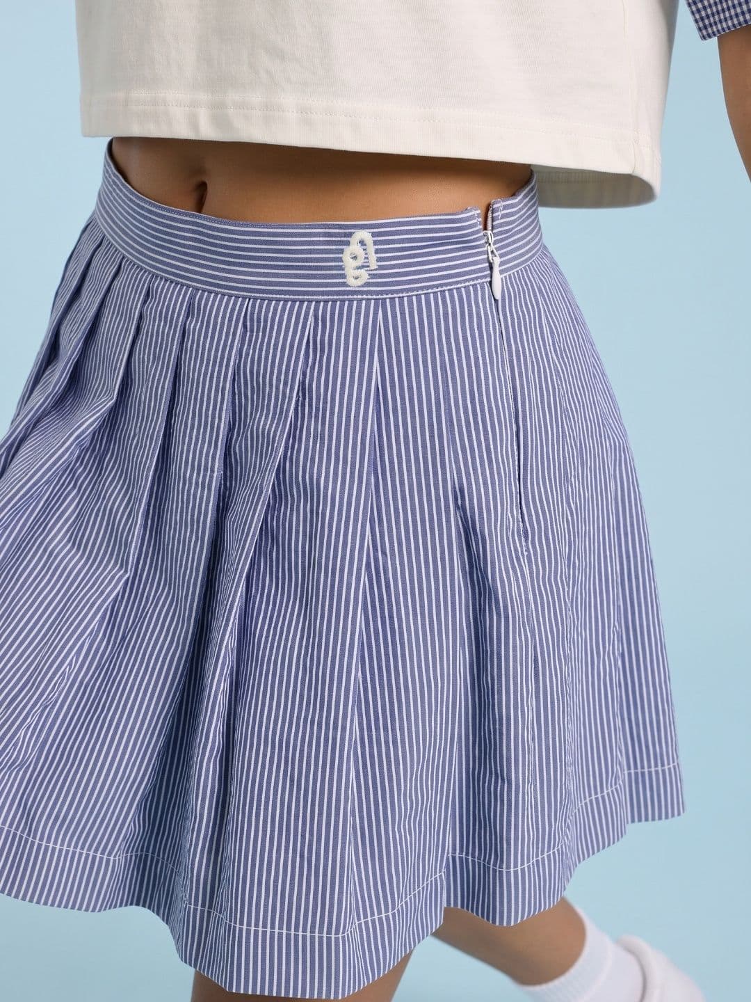SPORT STREET by glitchez Women Pure Cotton Relaxed Pleated Striped Mini A-Line Skirt thumbnail 5
