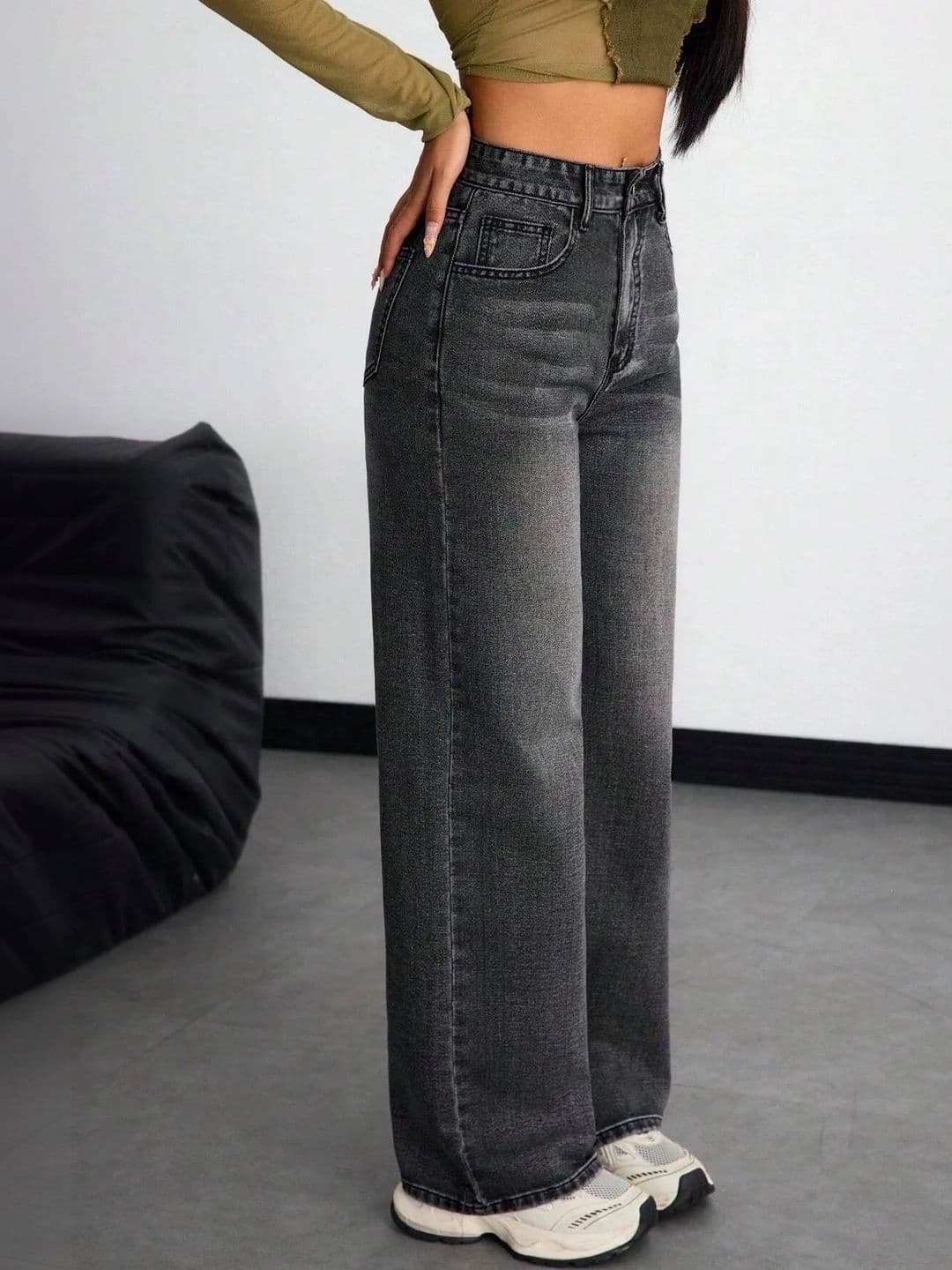 KASHIAN Women Smart Wide Leg High-Rise Heavy Fade Stretchable Jeans thumbnail 6
