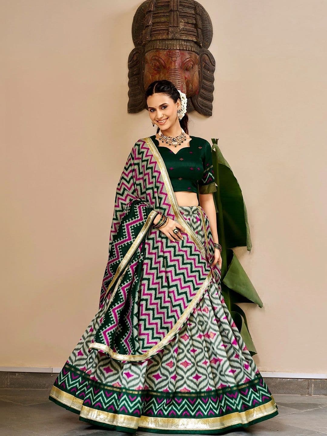 LOOKNBOOK ART Ikat Ready to Wear Lehenga & Unstitched Blouse With Dupatta - view 1