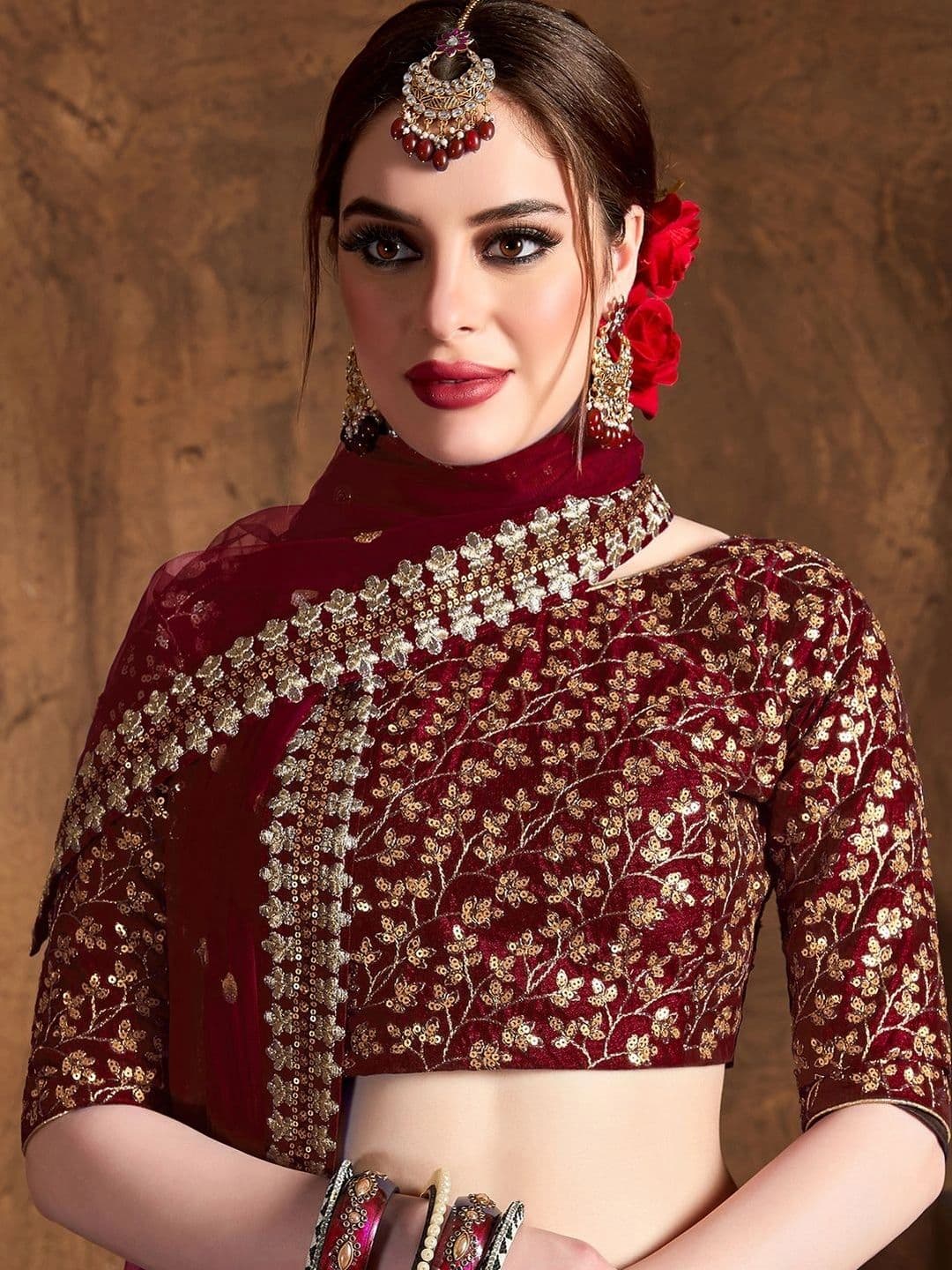 ETHNIC PLUS Embellished Sequinned Semi-Stitched Lehenga & Unstitched Blouse With Dupatta thumbnail 7