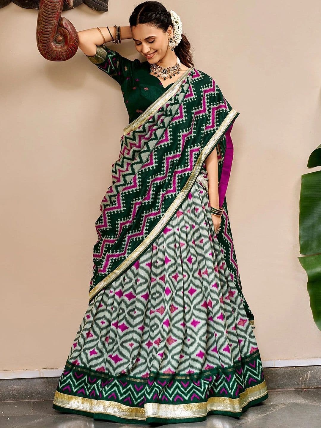 LOOKNBOOK ART Ikat Ready to Wear Lehenga & Unstitched Blouse With Dupatta thumbnail 2