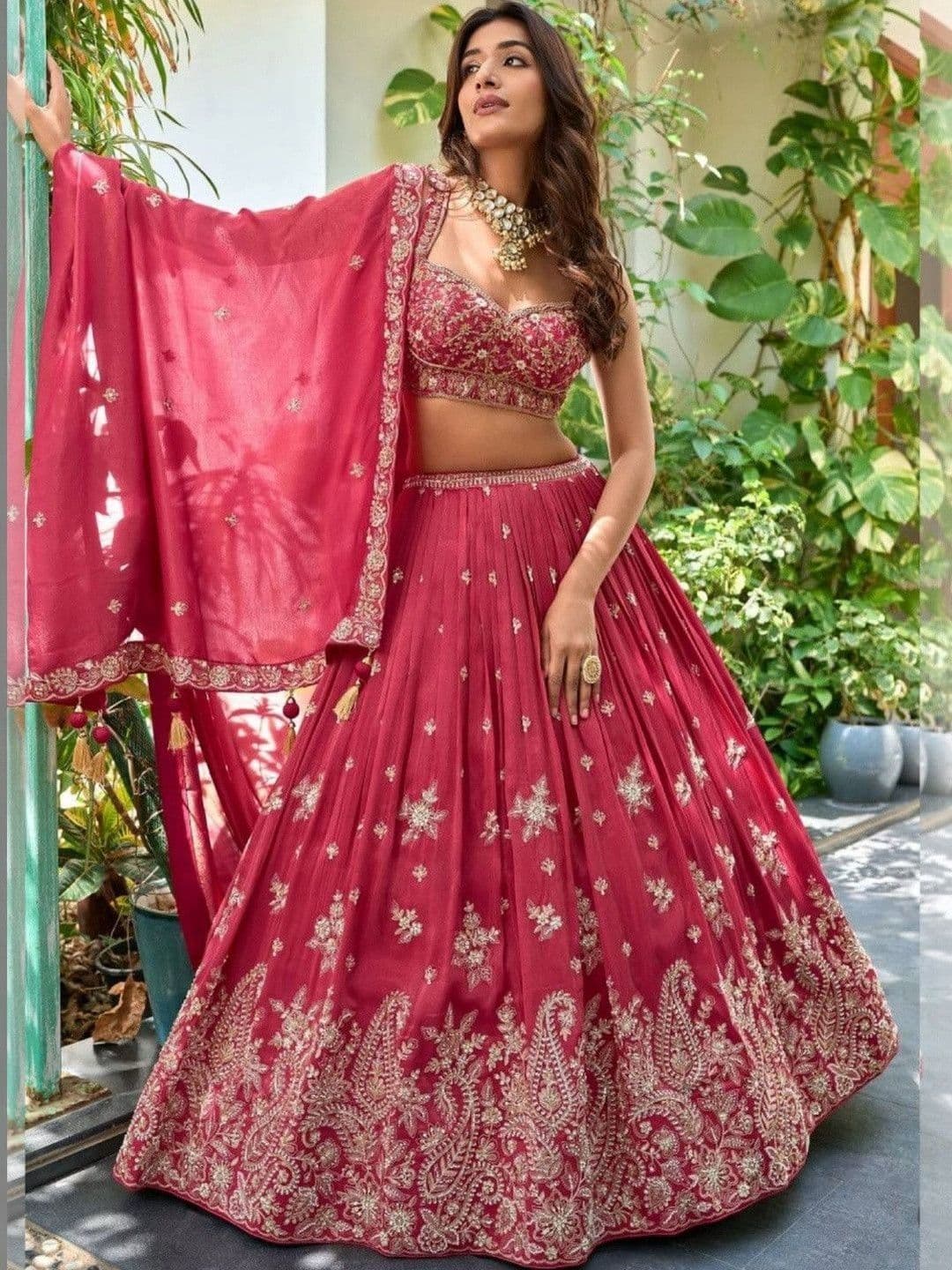 JIHU CULTURE Embroidered Thread Work Semi-Stitched Lehenga & Blouse With Dupatta thumbnail 3