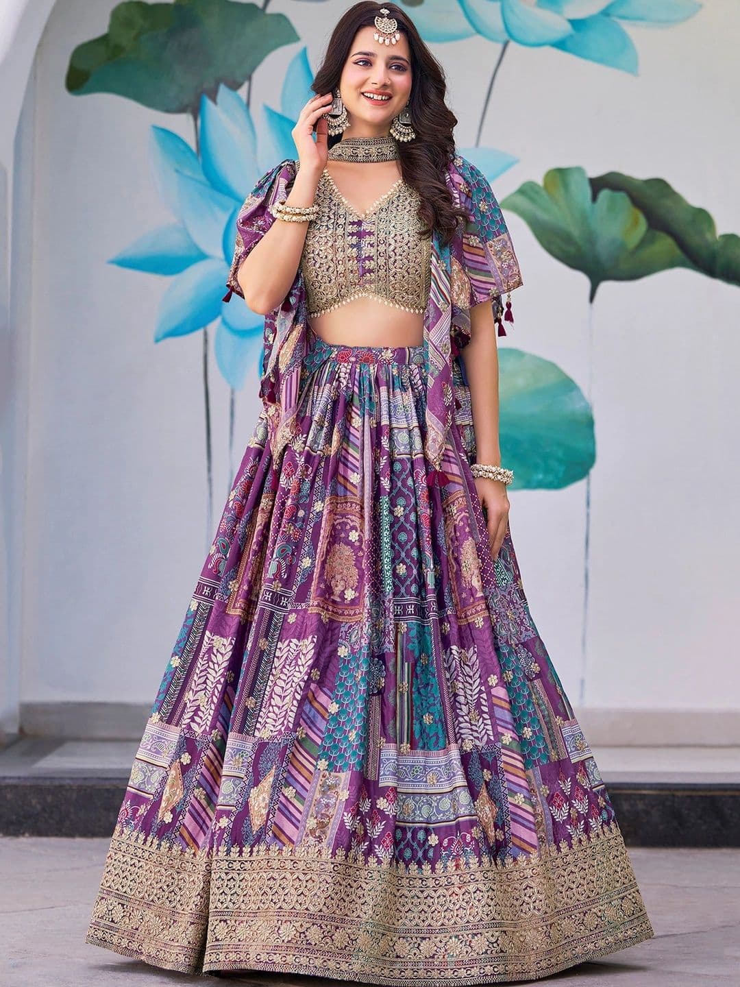ETHNIC PLUS Embellished Thread Work Semi-Stitched Lehenga & Unstitched Blouse With Dupatta thumbnail 3