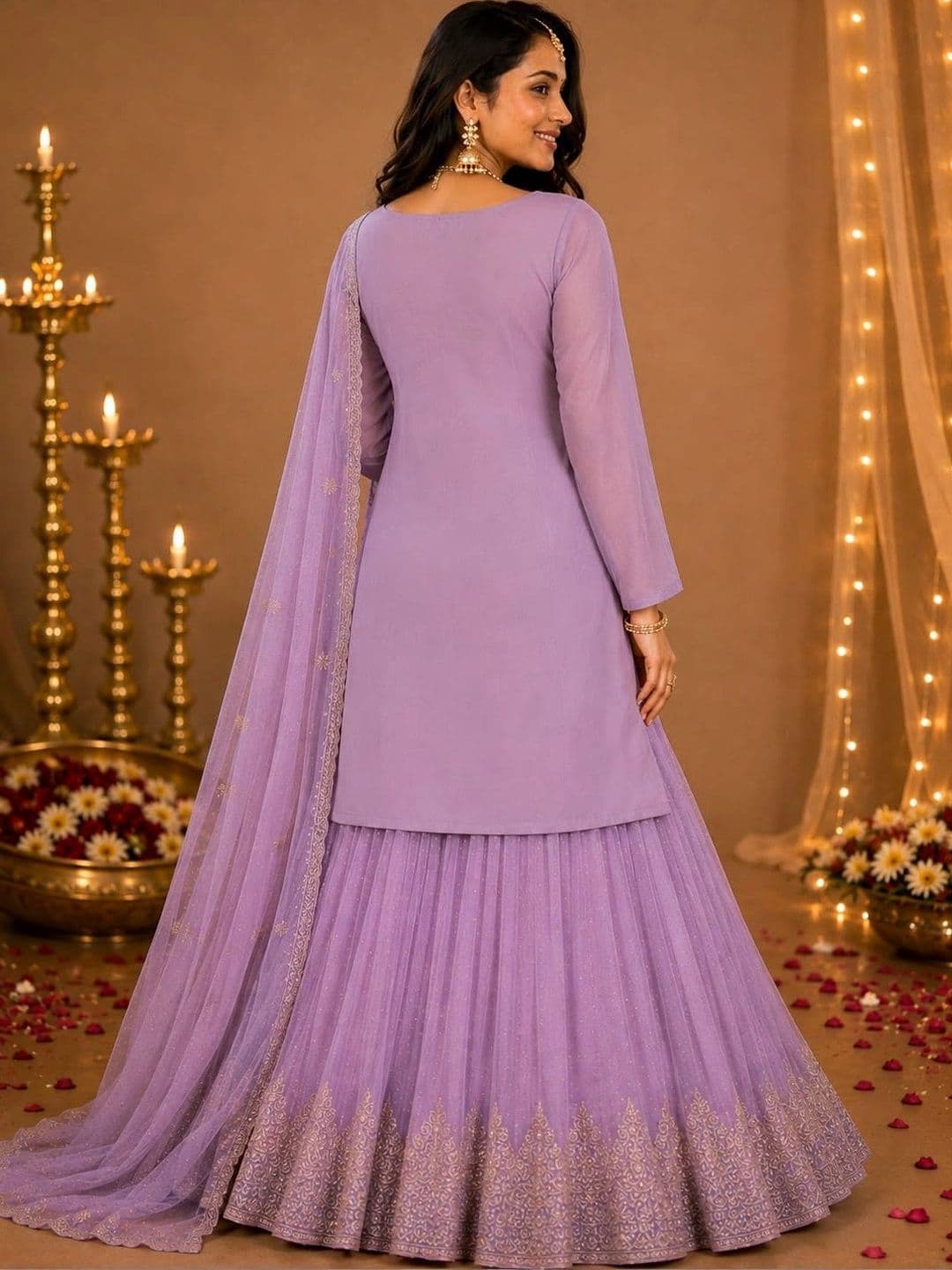 House of Pataudi Embroidered Thread Work Ready to Wear Lehenga & Blouse With Dupatta thumbnail 4