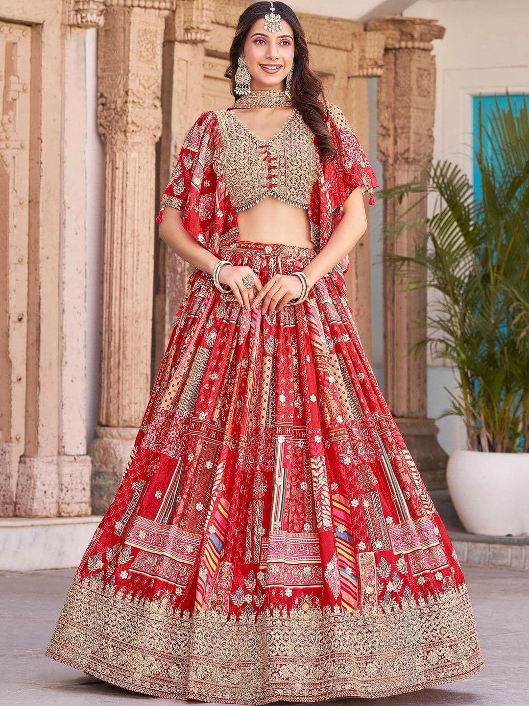 ETHNIC PLUS Embellished Semi-Stitched Lehenga & Unstitched Blouse With Dupatta - view 1