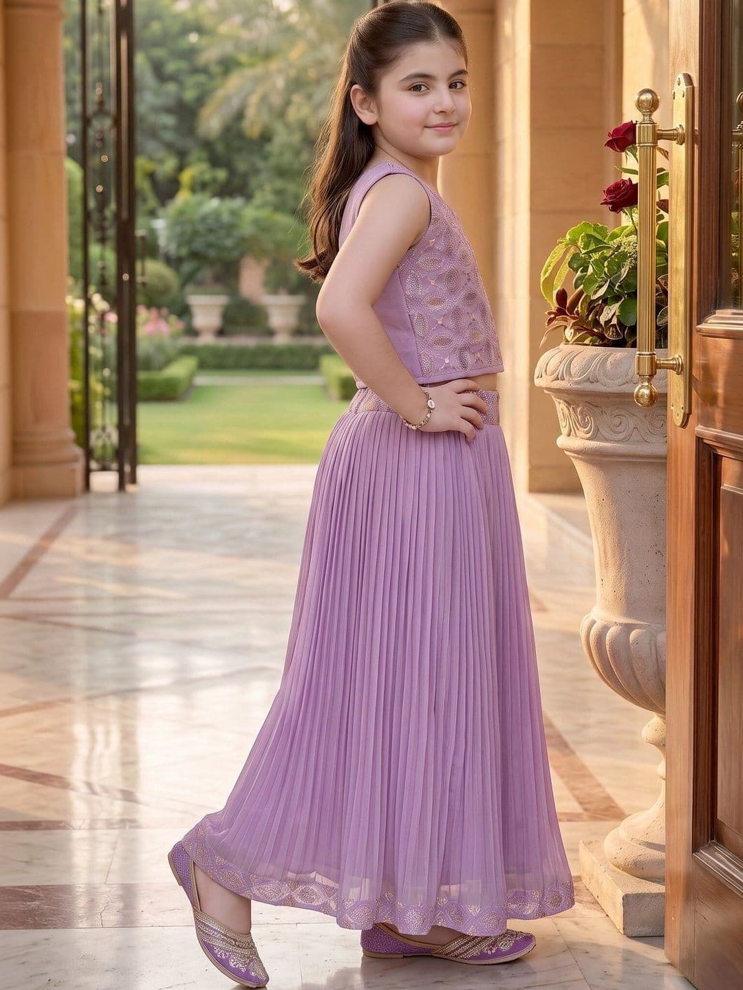 KALINI Girls Embroidered Thread Work Ready to Wear Lehenga & thumbnail 4